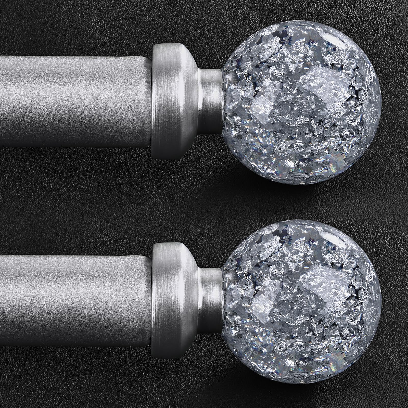 Photo 1 of 2 Pack Silver Curtain Rods for Windows 48 to 84 Inch, 1'' Heavy Duty Adjustable Drapery Rod with Unique Crystal Ball Finials, Modern Decorative Curtain Rod,Size; 30-88''