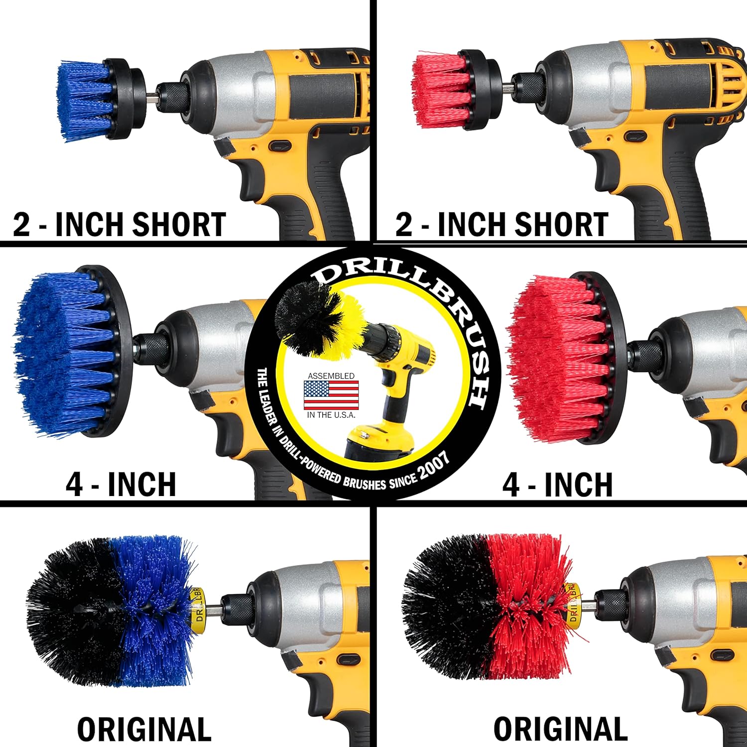 14 Piece Drillbrush Bundle - Stiff and Medium Stiffness Brushes - Pool Cleaning - Deck Scrub Brush - Drill Attachment Brush - Drillbrush Pads