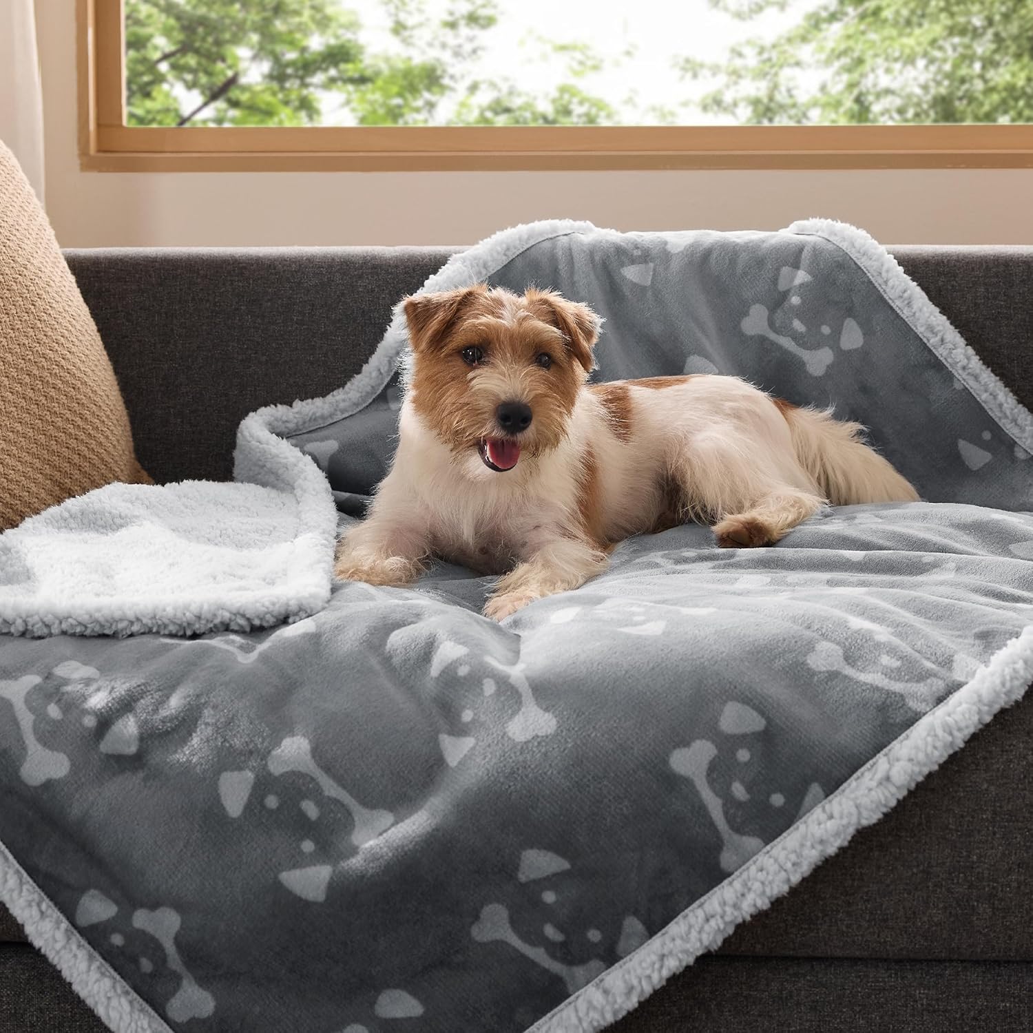 Bedsure Waterproof Dog Blankets for Medium Dogs Washable - Soft Print Sherpa Fleece Puppy Cat Blanket, Cozy Plush Reversible Throw Furniture Protector for Pet Kitten Doggy, 30"X40", Smokey Grey - Image 8