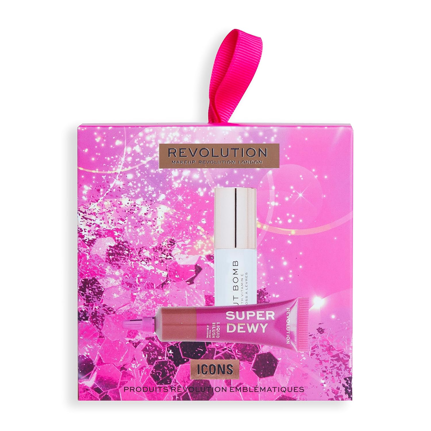 Revolution Icons Gift Set, Lip Gloss, Liquid Blush & Pink Gift Box Included