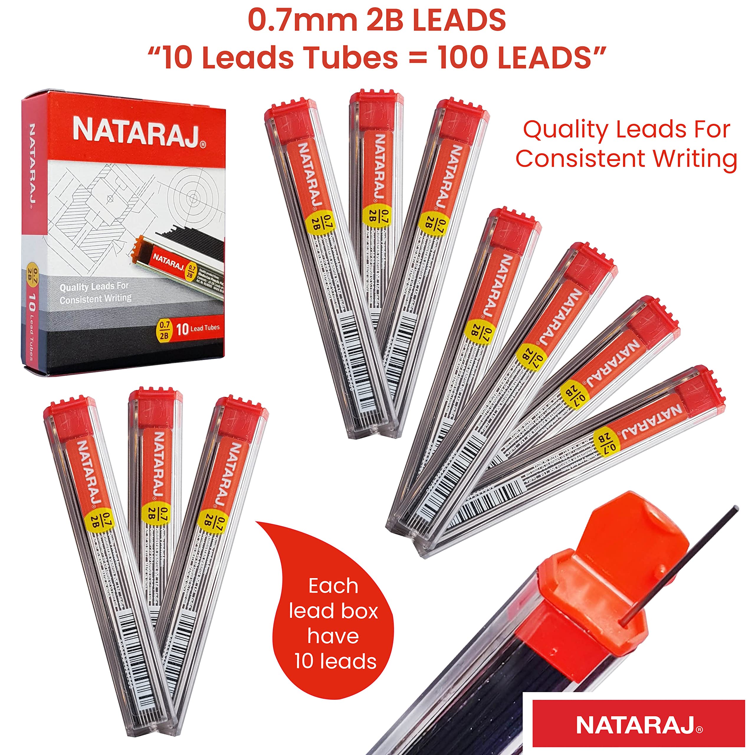 0.7mm 2B Pencil Lead Refills, Pack of 100 Leads, Mechanical Pencil Hi-Polymer Lead Refills, 60mm Length, 10 Leads/ 1 Tube - Image 2