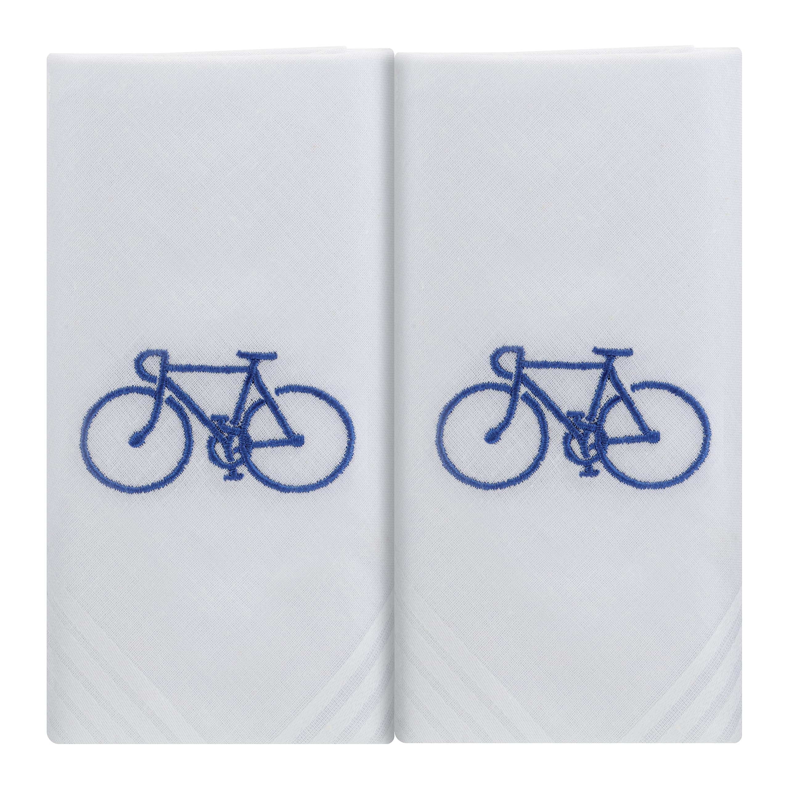 Bicycle Handkerchiefs 2 Mens White Cotton Embroidered Hankies Boxed