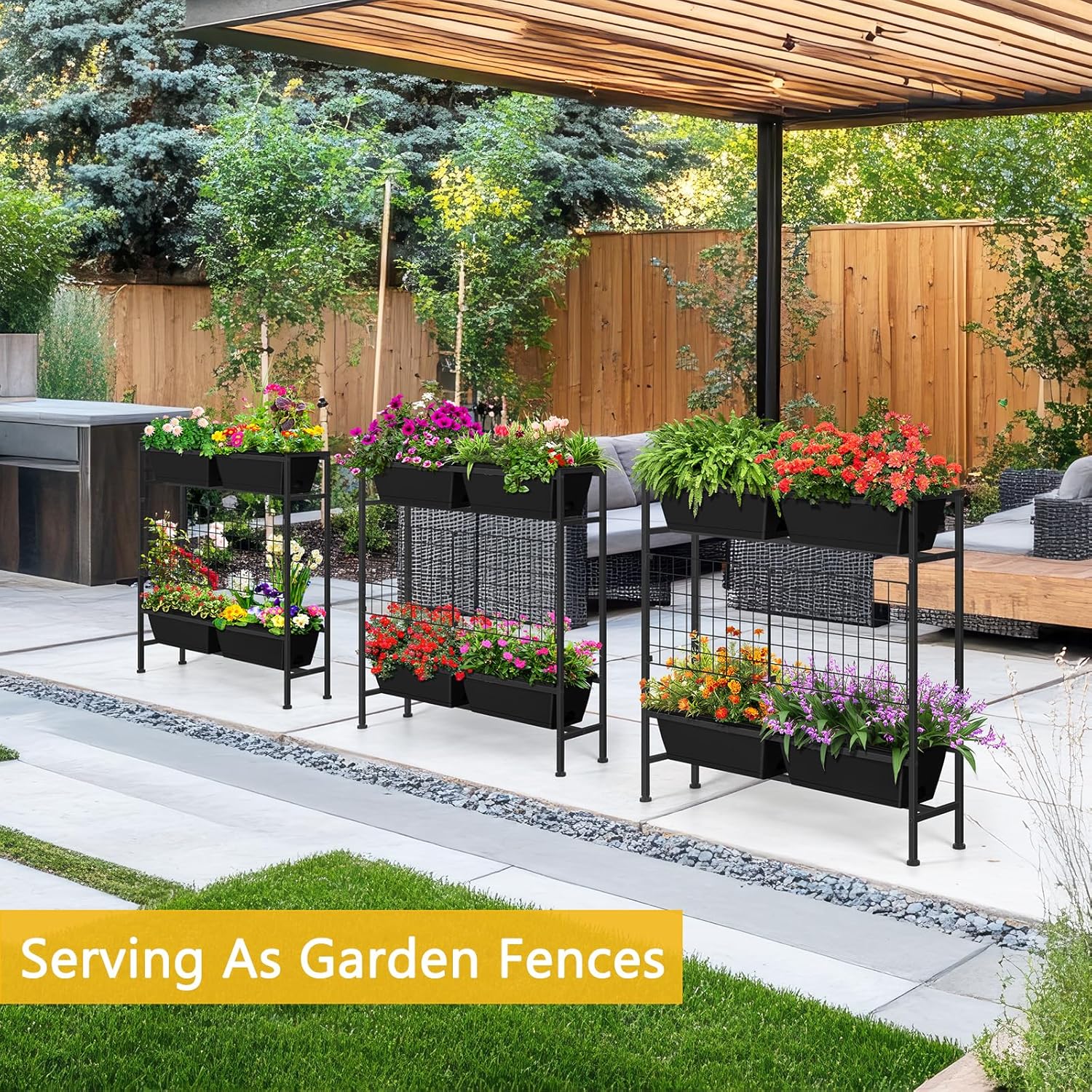 ETELI Vertical Raised Garden Beds Outdoor Elevated Herbs Garden Planter Boxes with Trellis and Legs 32.4" Flowers Beds Vertical Planters for Small Climbing Plant Vegetables Patio Balcony, Black