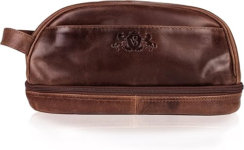 Miniatura 2 de SID & VAIN Bolsa de lavado ALEX Large Overnight Wash Gym Shaving Bag Para Hombre Cuero real Neceser Bolsa de cuero Bolso de cuero Hombre marrón,