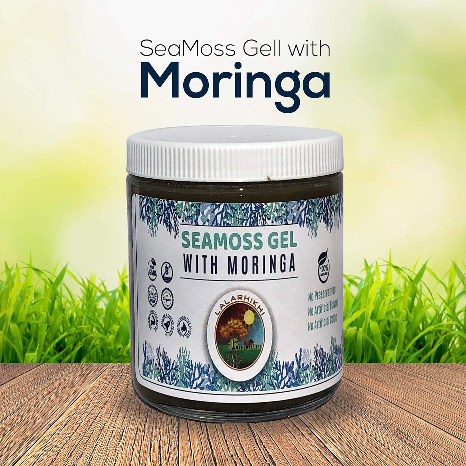 Wildcrafted SeaMoss and Moringa Gel This Exclusive Blend of Nutrients: Unique Formula Blends seamoss Gel – with Moringa, Honey, and All Spice 8oz