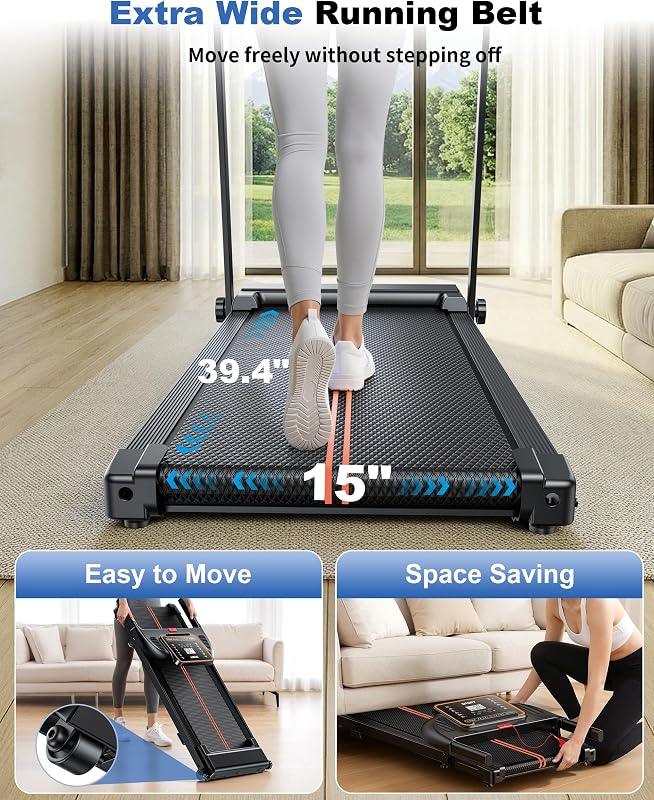 Treadmills for Home Walking Pad - Foldable Treadmill Under Desk with Handle Bar 0.6-6.2 MPH Portable Folding Pads Compact Running Machine image 5