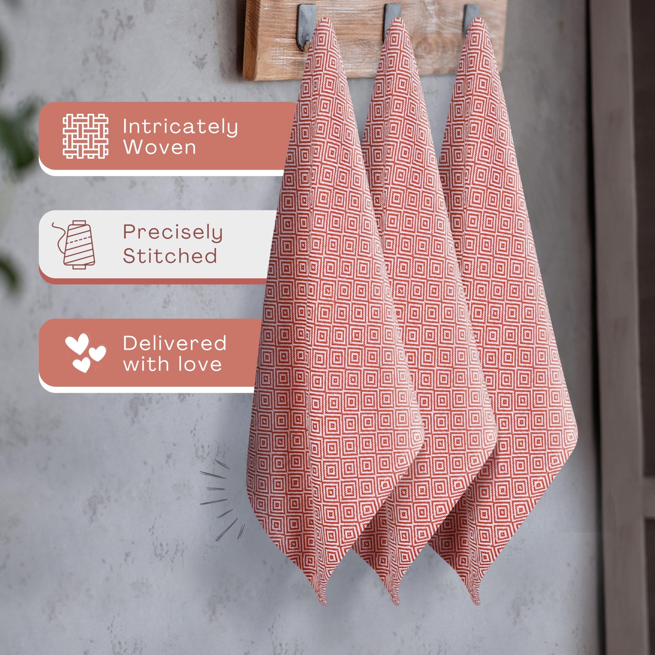 Strofinacci da cucina Rust (confezione da 12), 100% cotone, 40 x 66 cm, riutilizzabili, super assorbenti e ad asciugatura rapida, set di asciugamani con motivo a rombi, resistenti per