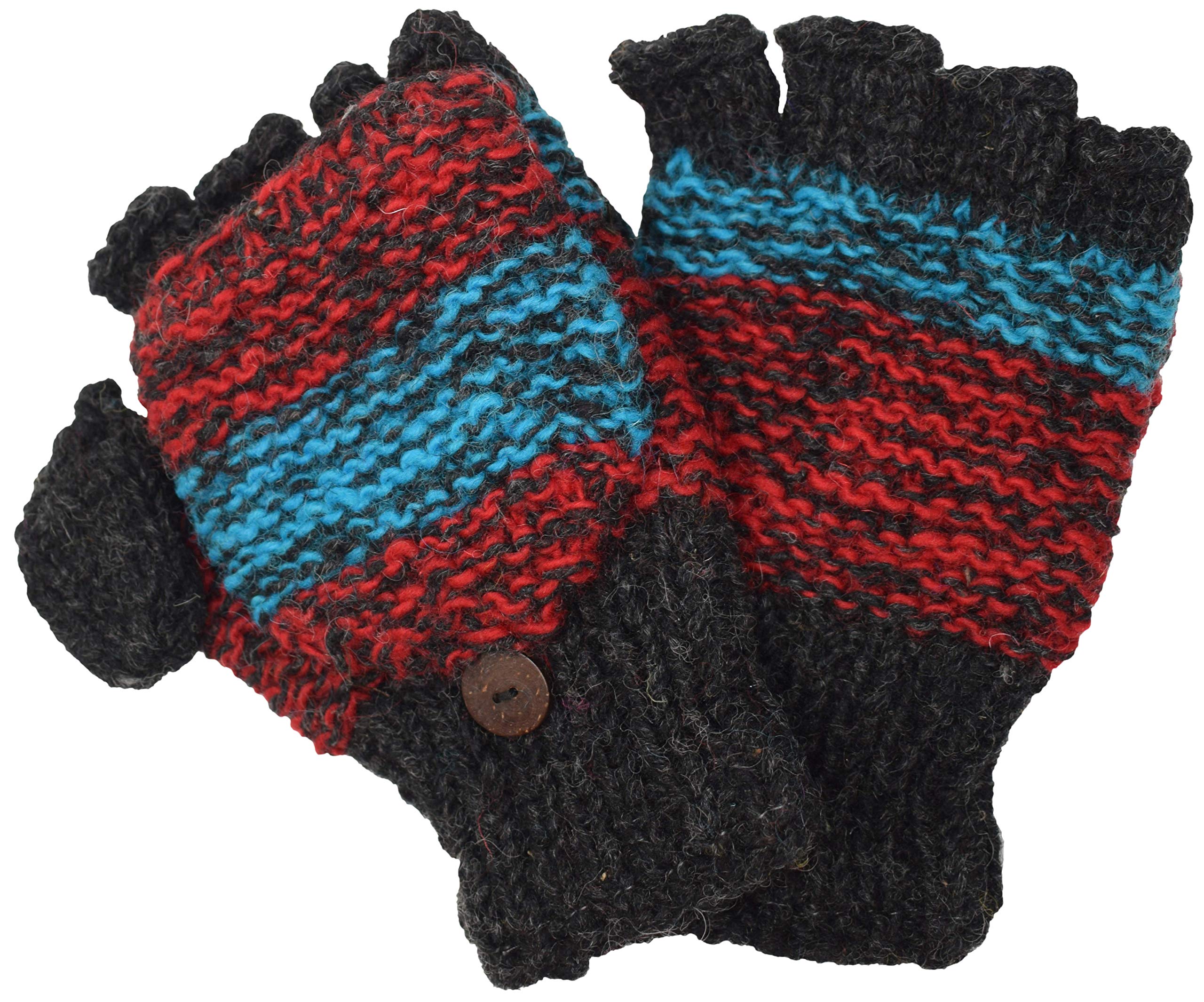 Gheri Woolen Knit Fleecelined Fingerless Gloves Convertible Mittens H