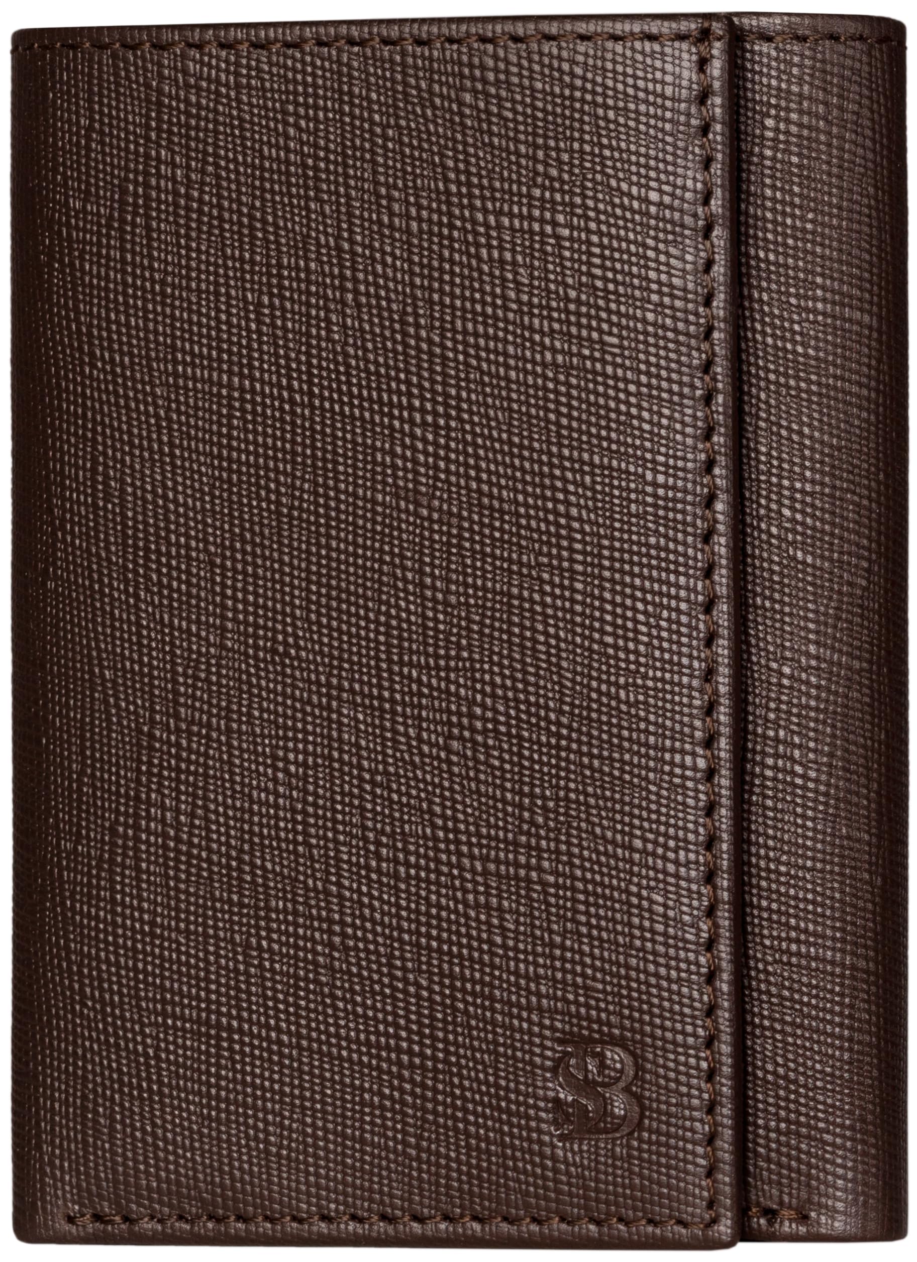 SERMAN BRANDS Trifold Wallet for Men - RFID Blocking Full Grain Leather, 11 Card Slots &amp; ID Window, Slim Everyday Carry, Durable Stitching, Gift for Him
