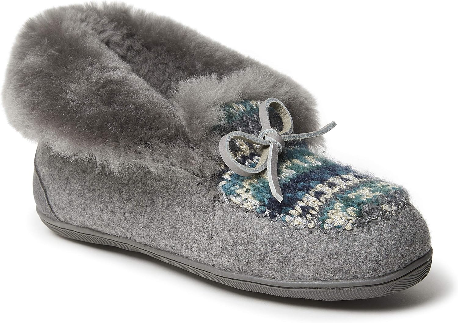 Dearfoams Women's Fireside Genuine Shearling Fairisle Knit