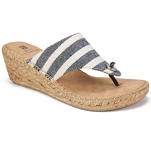 WHITE MOUNTAIN Shoes Beachball Women's Espadrille Wedge Sandal, New Navy/Stripe/Fab, 8 M