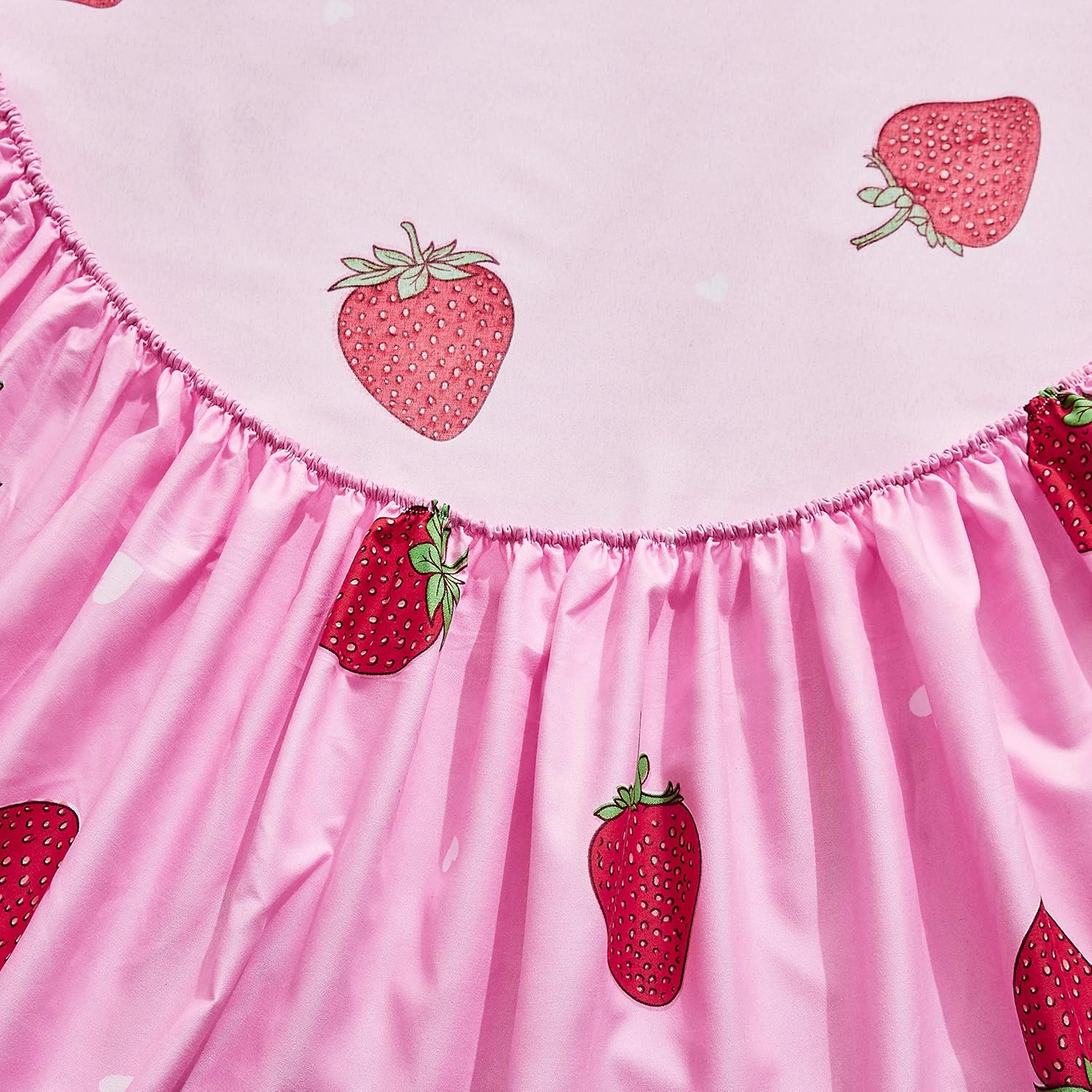 LAMEJOR Pink Bed Sheet Set Twin Size Kawaii Red Strawberry Pattern with 14” Deep Pockets 4 Piece - 1 Flat Sheet, 1 Fitted Sheet, 2 Pillow Cases