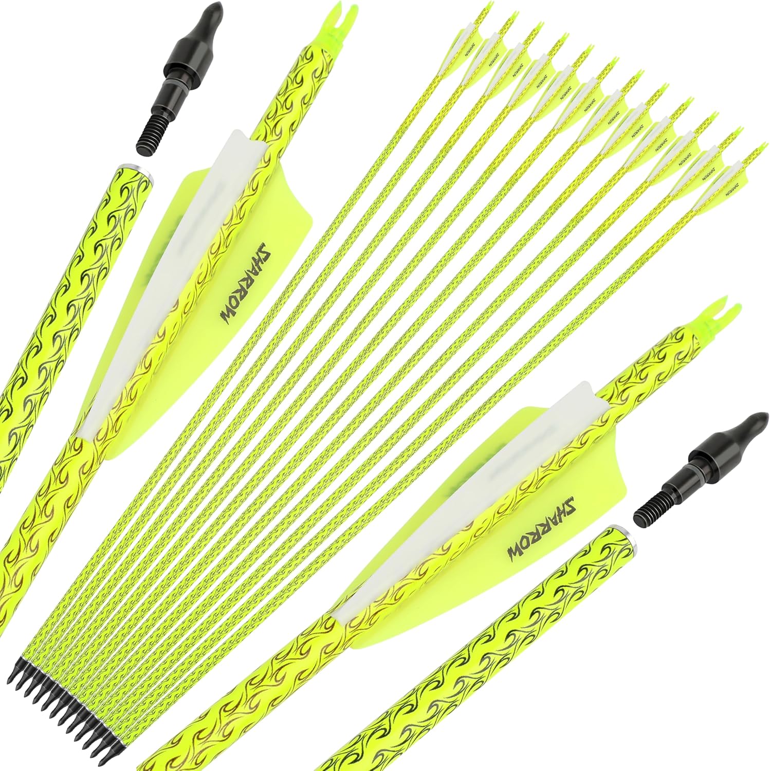 wolfman 30 Inch Archery Carbon Arrow Practice Hunting Arrows Spine 500 with Removable Tips Targeting Arrows for Compound & Recurve & Long Bow 6/12pcs