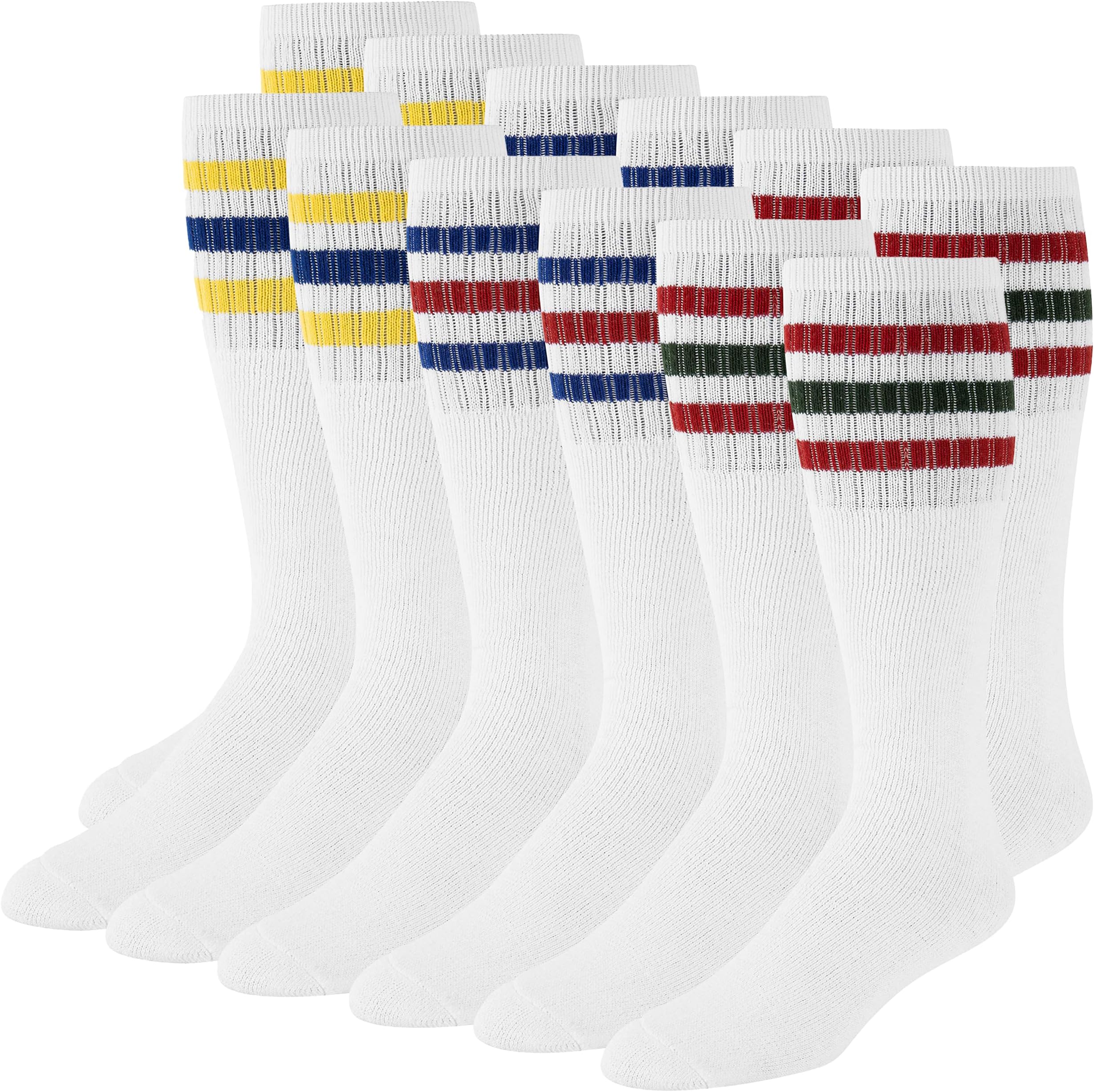 Men's Striped Tube Socks Over the Calf High (6-Pair) Size 9-10-13-15