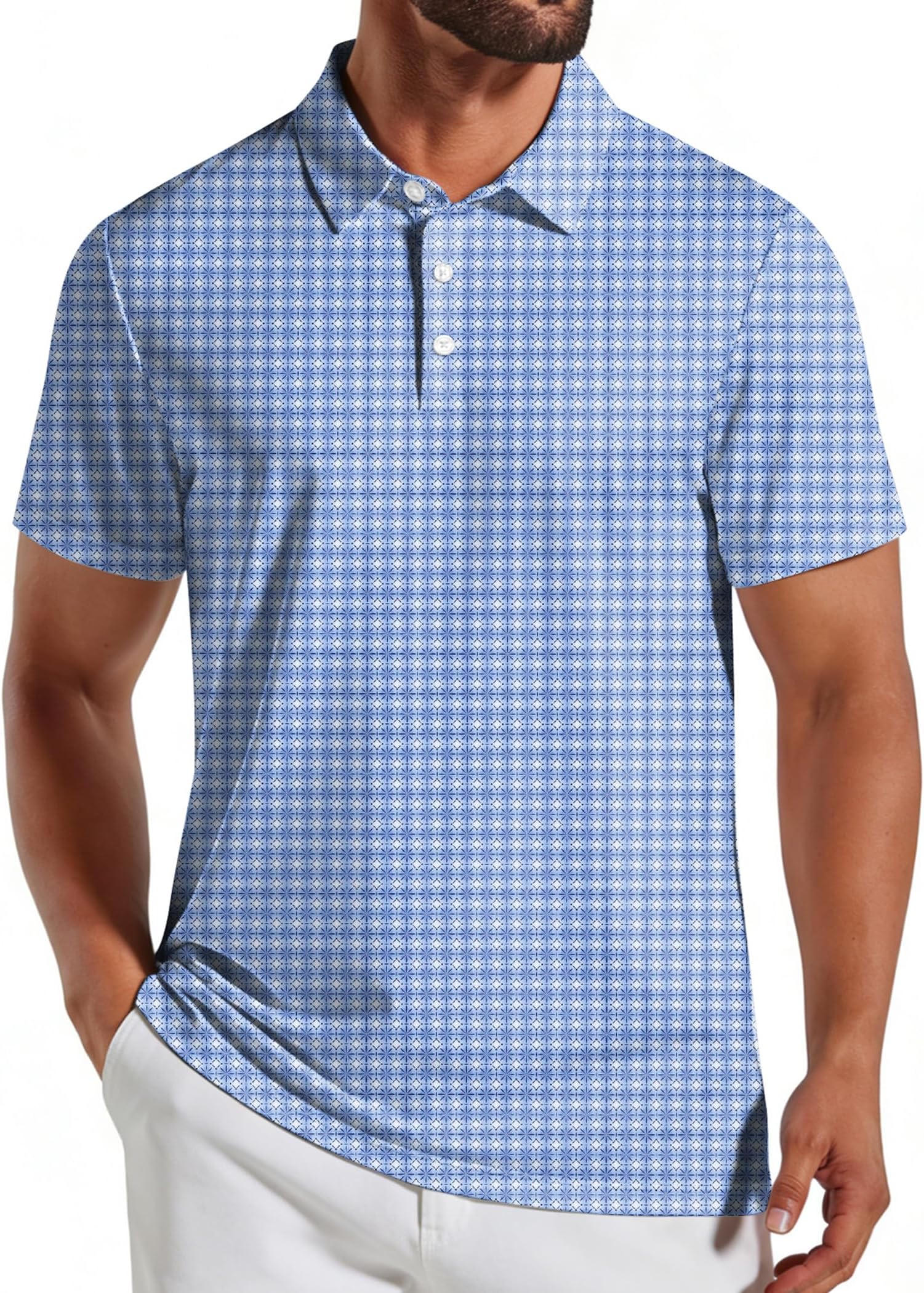 Men's Golf Polo Shirts Short Sleeve Quick Dry Performance Moisture Wicking Golf Shirts Casual Print Collared Shirt