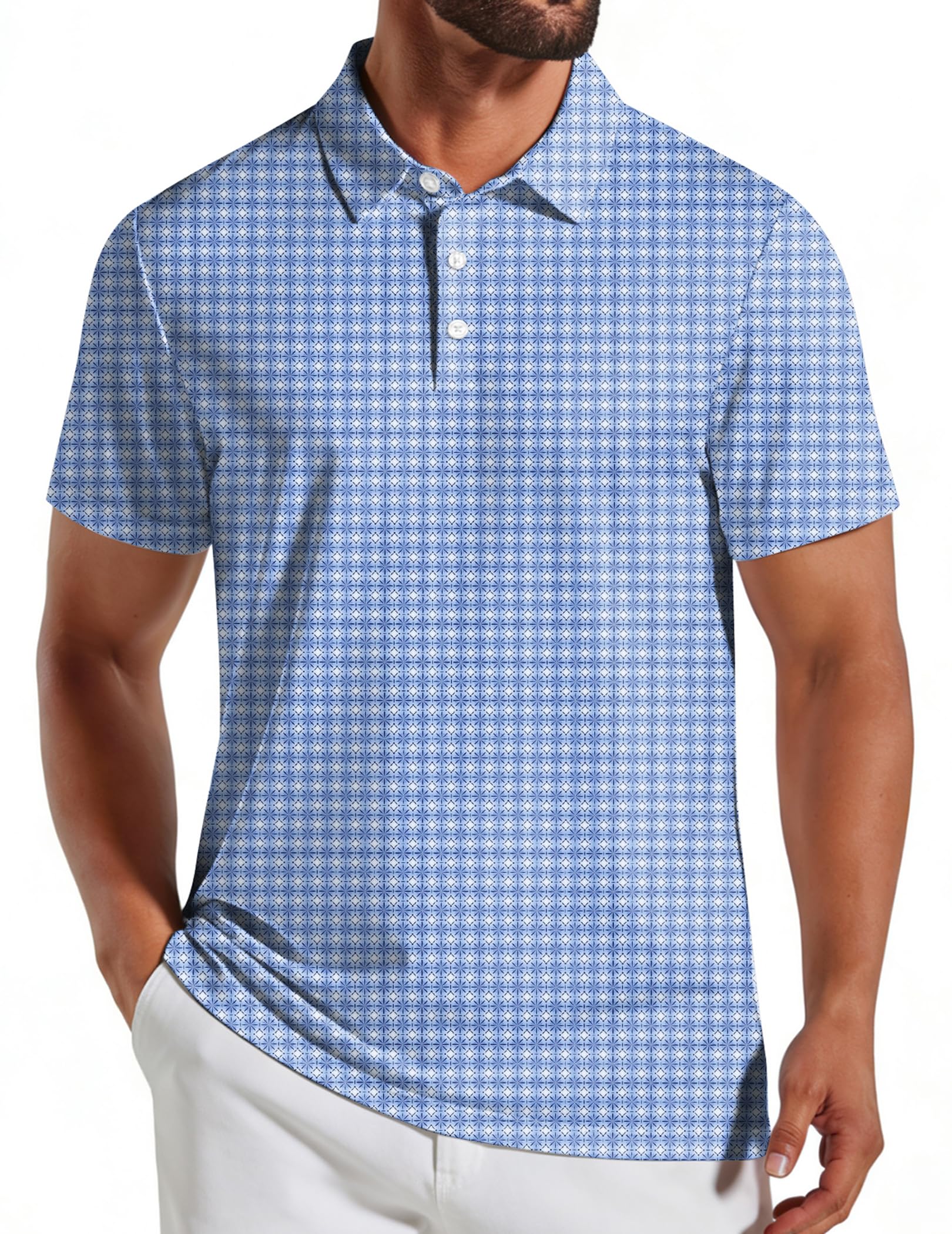 Men's Golf Polo Shirts Short Sleeve Quick Dry Performance Moisture Wicking Golf Shirts Casual Print Collared Shirt