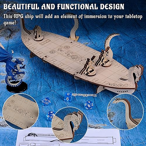 Miniatura 2 de Miniaturas Viking Longship Madera Cortada con Láser de 1 pulgada Cuadrícula Cuadrada Mapa de batalla para D&D, Calabozos y Dragones, Pathfinder u