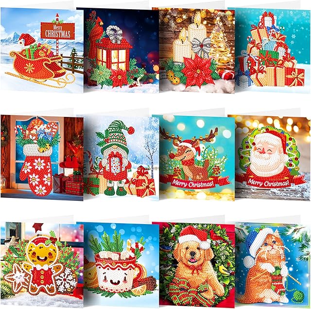 Huacan 5D DIY Diamond Painting Christmas Thanksgiving Greeting Cards Kits for Family Friends Handmade Gift Pack of 12
