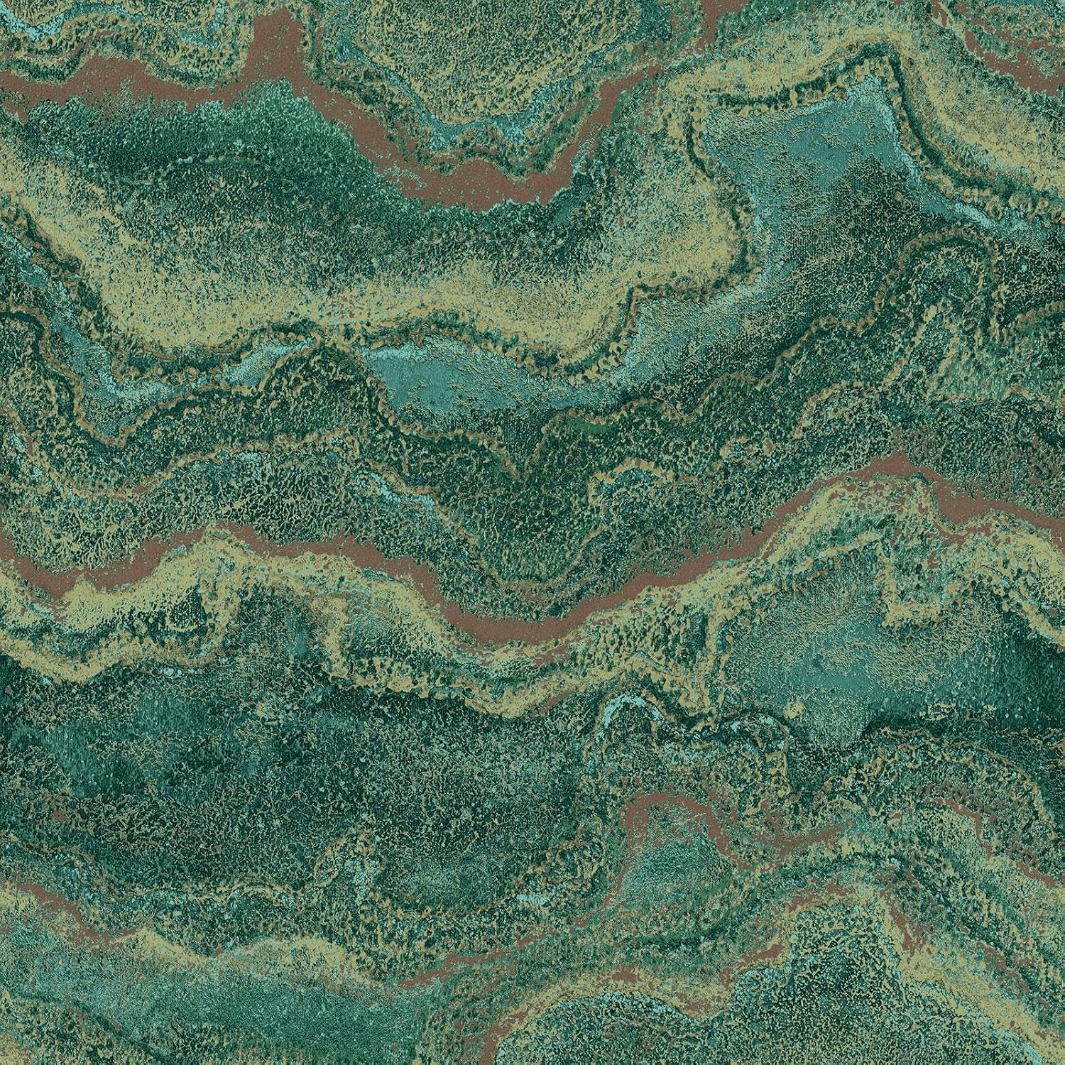 World of Wallpaper Mila Marble Textured Heavyweight Vinyl Wallpaper for Modern Elegant Bedrooms Feature Walls Living Rooms in Emerald Green/Gold (WOW164)