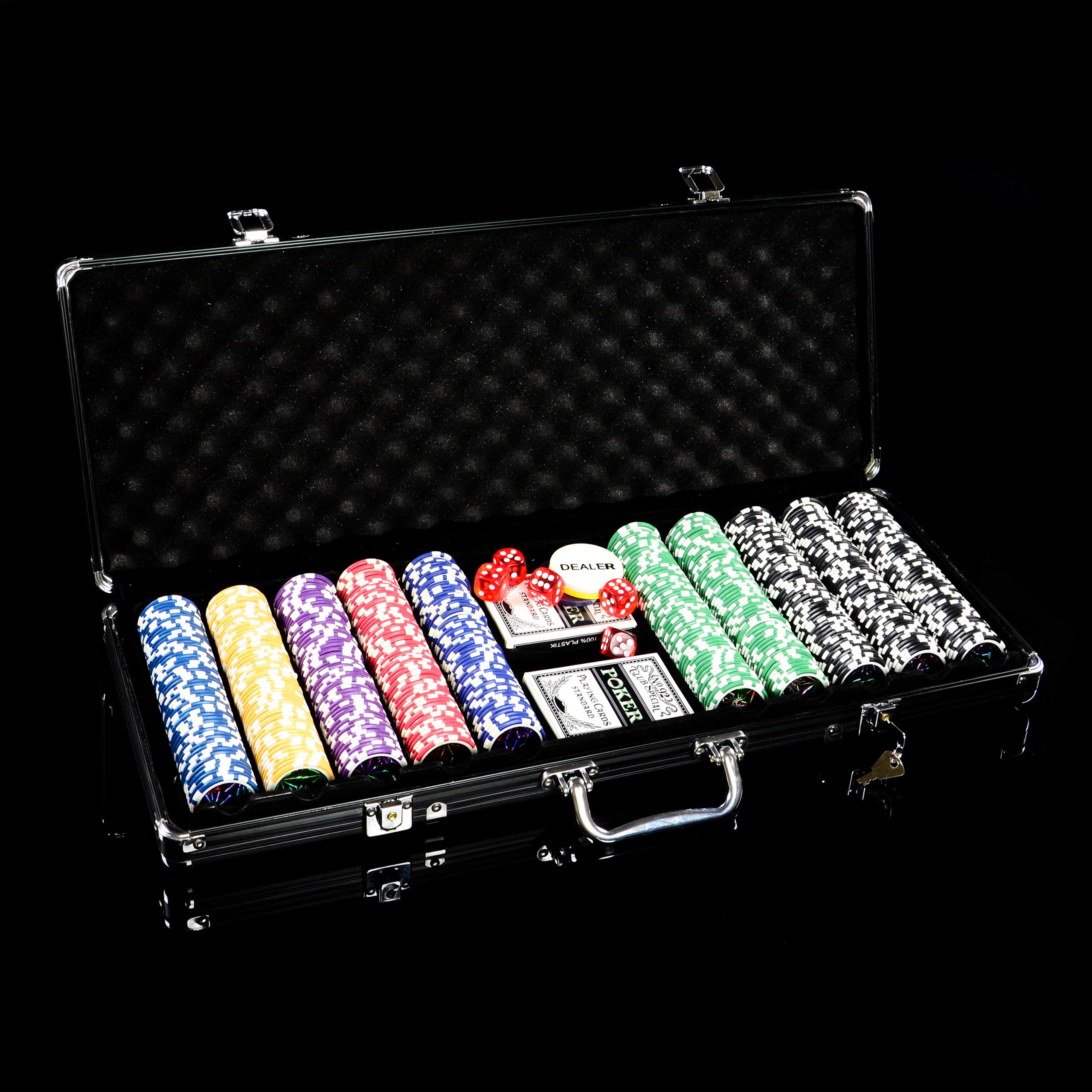 Pokerkoffer BLACK EDITION mit 500 abgerundeten OCEAN CHAMPION CHIPS hochwertige Metallkern Jetons 12 g Pokerset mit viel Zubehör 2 Pokerdecks schwarzer Aluminiumkoffer Black Jack Texas Holdem
