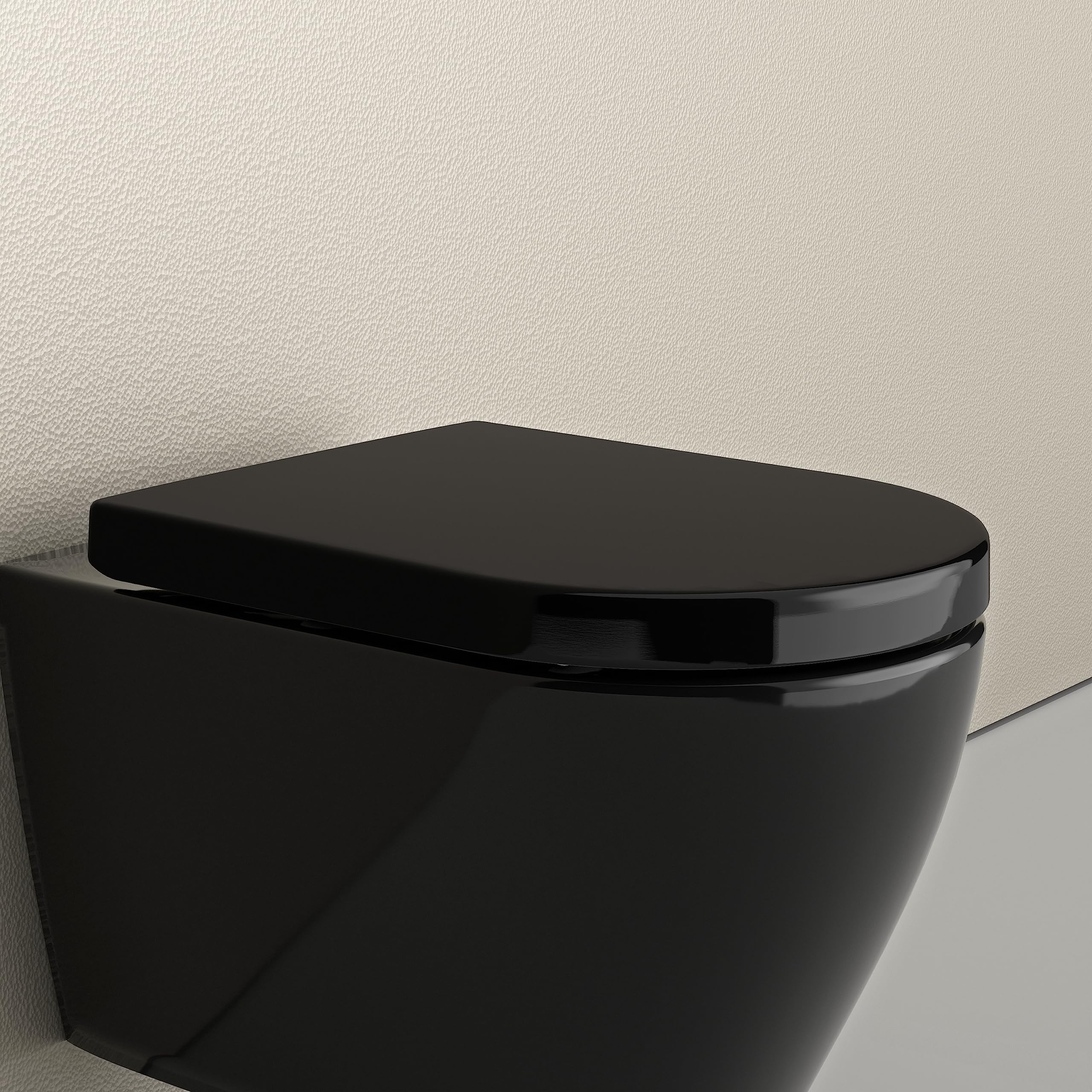 Bernstein WC-Sitz U1002 Schwarz glänzend D-Form – Toilettensitz aus Duroplast mit Absenkautomatik, Soft-Close WC-Deckel, abnehmbarer WC-Sitz mit Take-Off-Funktion und Edelstahlbefestigung