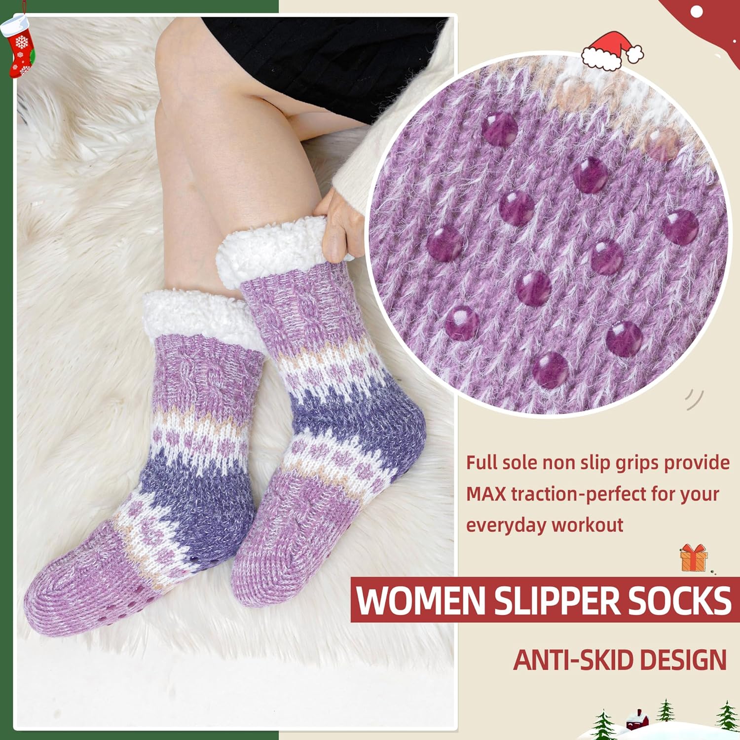 DoSmart Women Slipper Socks Non Slip Fluffy Winter Warm Thick Thermal Cozy Cabin Soft Fleece Home Grips Socks - Image 2