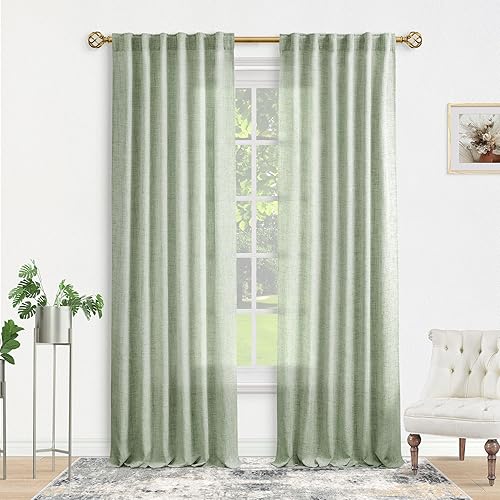 Miniatura 78 de Cortinas verde oliva de 108 pulgadas, 2 paneles para sala de estar, semitransparentes, reductoras de luz, aireadas, modernas, elegantes, extra Verde