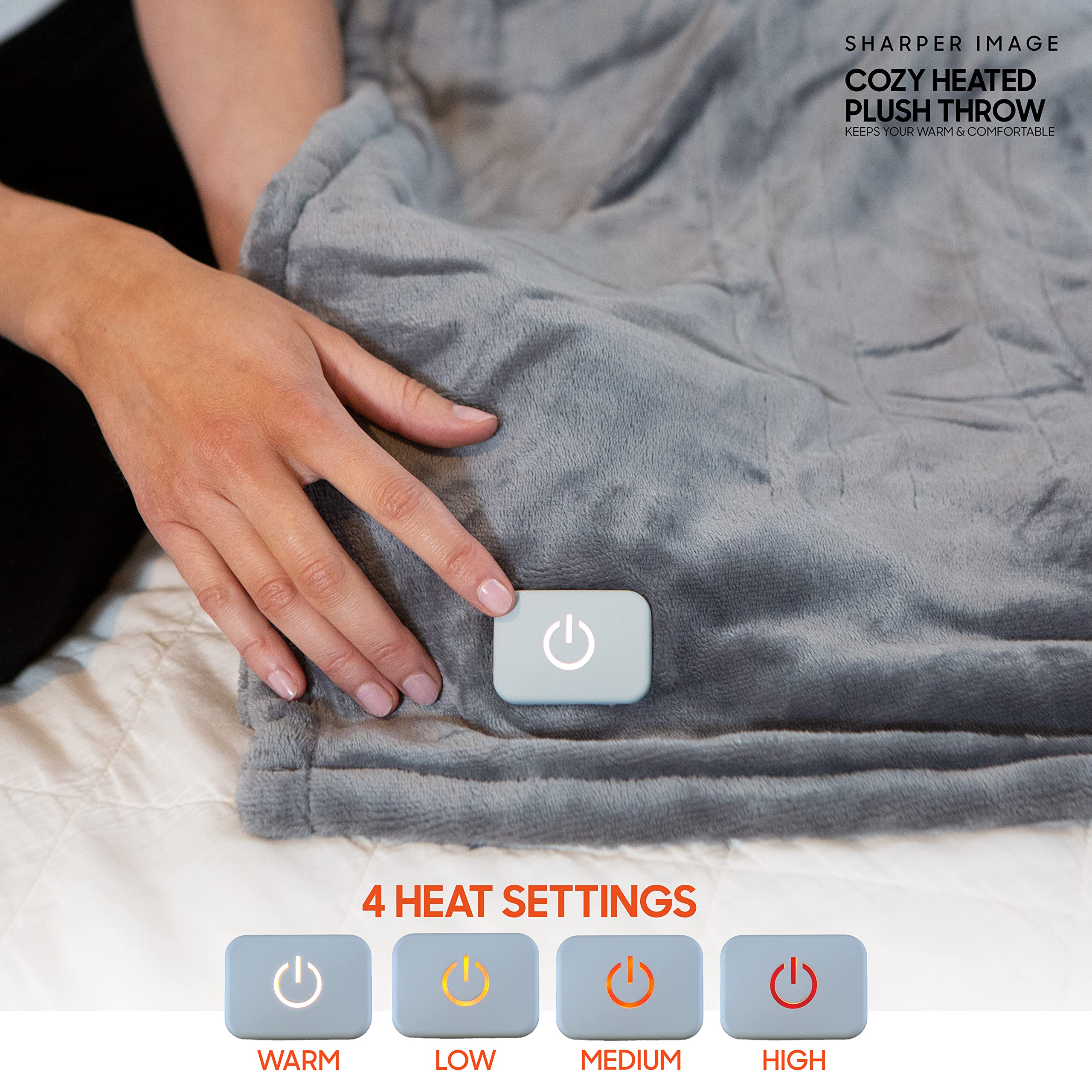 Amazon.com: Cozy Heated Plush Throw by Sharper Image- Super Soft Plush  Electric Throw Blanket with One Touch Power Button, 4 Levels of Heat, u0026  Safe 4-Hour Auto-Off Feature- 50 x 60, Blue