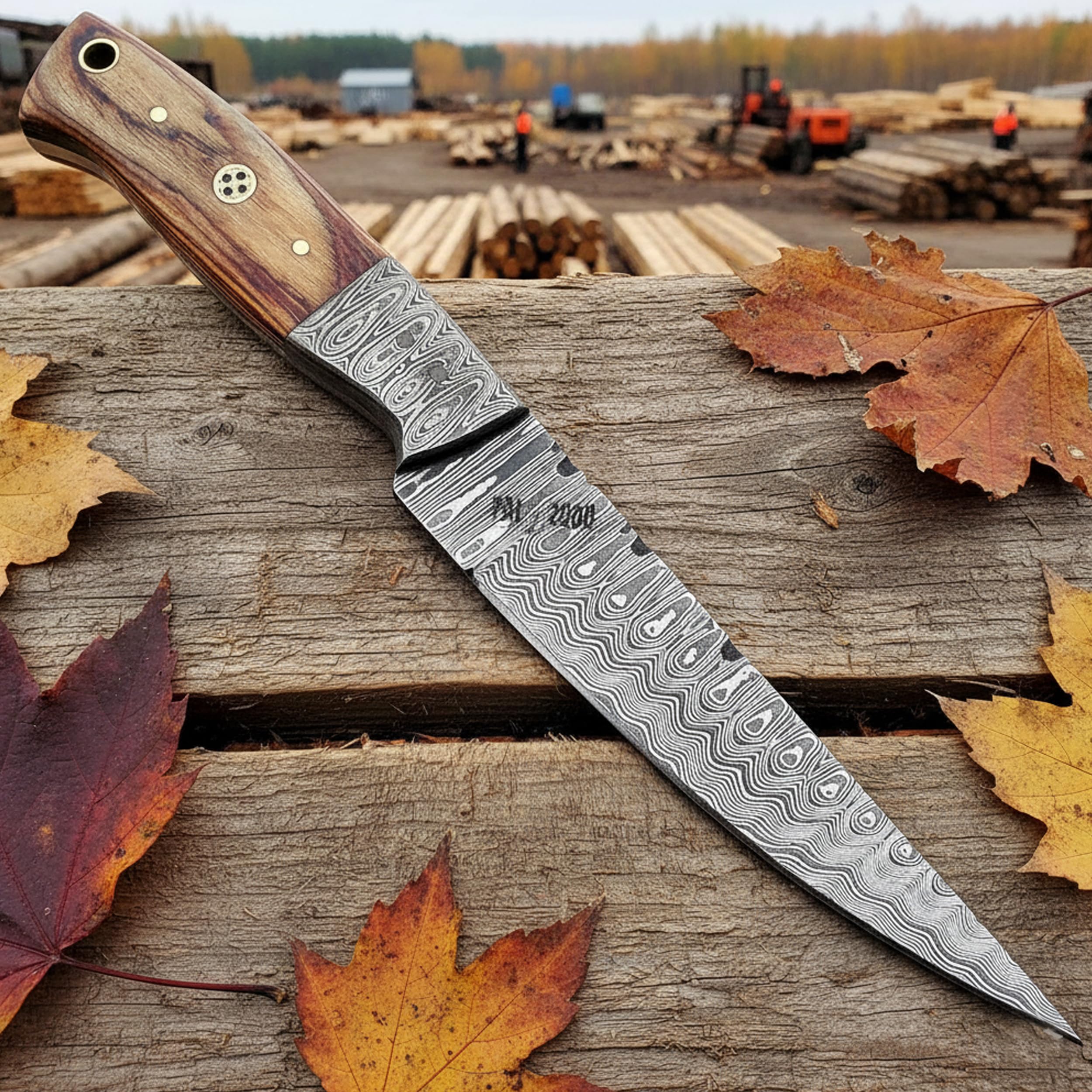 Coltello in Acciaio Damasco fatto a mano Personalizzato con Fodero 6005
