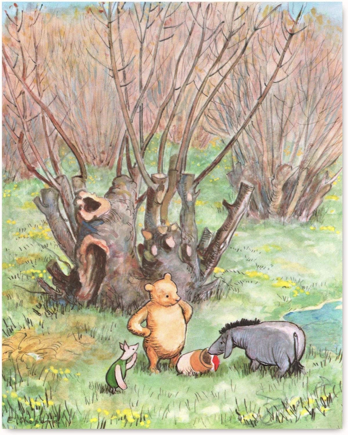 CLOUD NINE PRINTS Classic Winnie the Pooh Nursery Wall Art - Vintage Woodland Decor, Kids Room Art, Baby Boy Shower, Baby Girl Print (Set of 6 - Unframed)