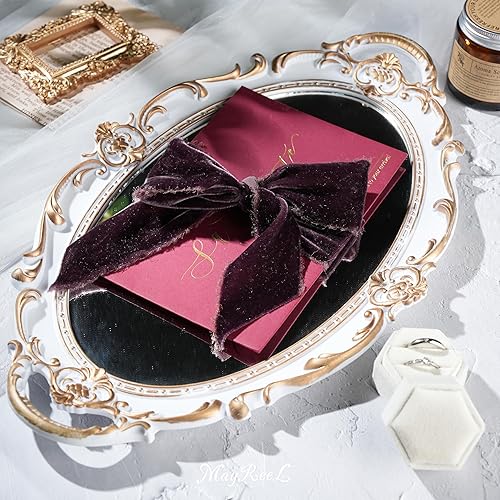 Miniatura 6 de MAYREEL Cinta de terciopelo color ciruela de 2 pulgadas, desgarrada a mano, borde deshilachado de seda púrpura oscuro para ramos de novia,