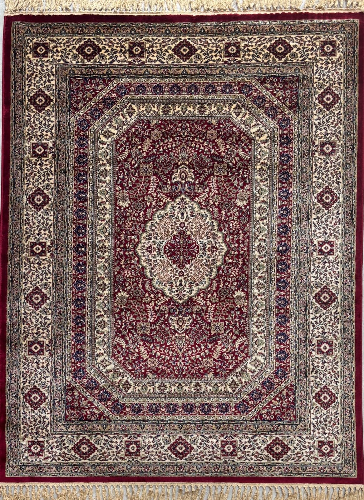 Kashmir Design M53R - Tappeto orientale, 150 x 210 cm, in viscosa lucida, colore: Rosso/Beige