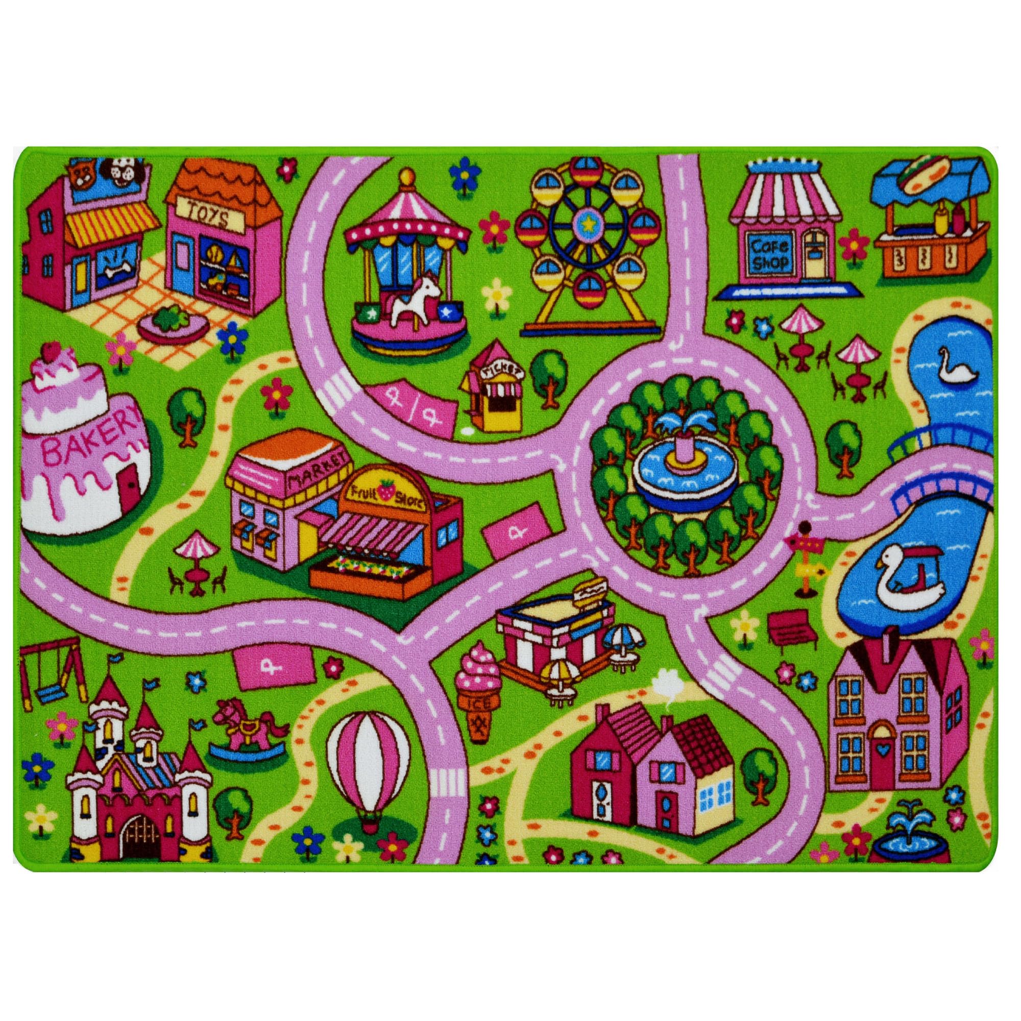 Road Rugs by Dream Land Driving Fun Pink/Green and Multi Color Anti Slip Rug/Game Carpets for Kids/Kids Toy/Kids Learning Rug