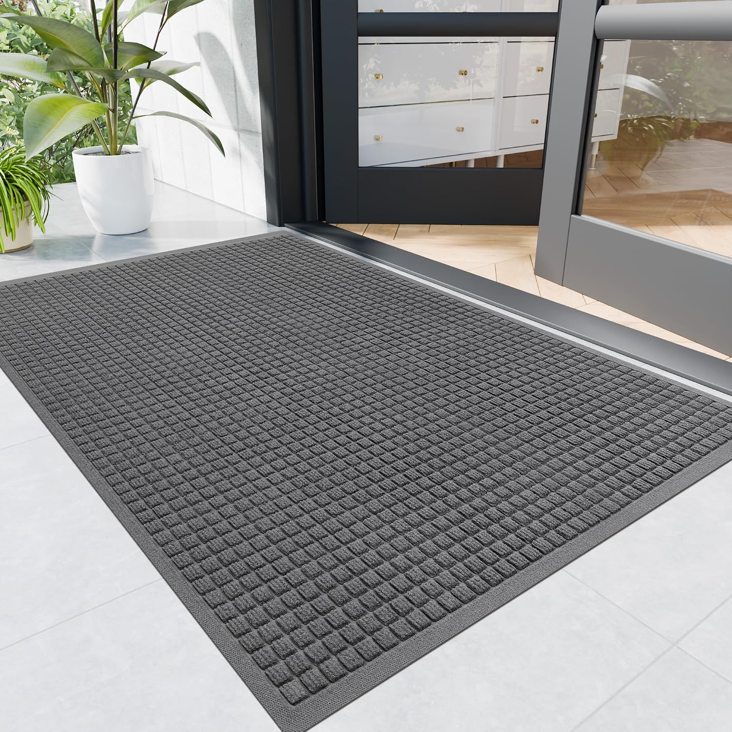 Durable Indoor Outdoor Doormat, 4' x 5' Heavy Duty Front Door Mat