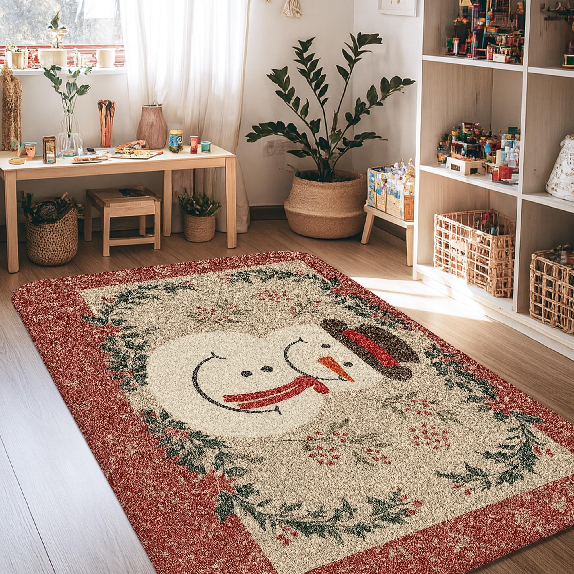Tapis antidérapant bonhomme de neige rouge pour sécuriser les sols glissants