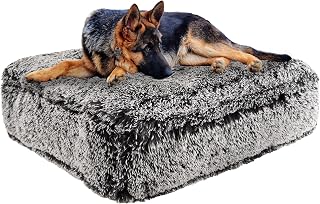 Bessie and Barnie Frosted Willow Extra Plush Shag Faux Fur Luxury Sicilian Rectangle Pet/Dog Bed (Multiple Sizes)