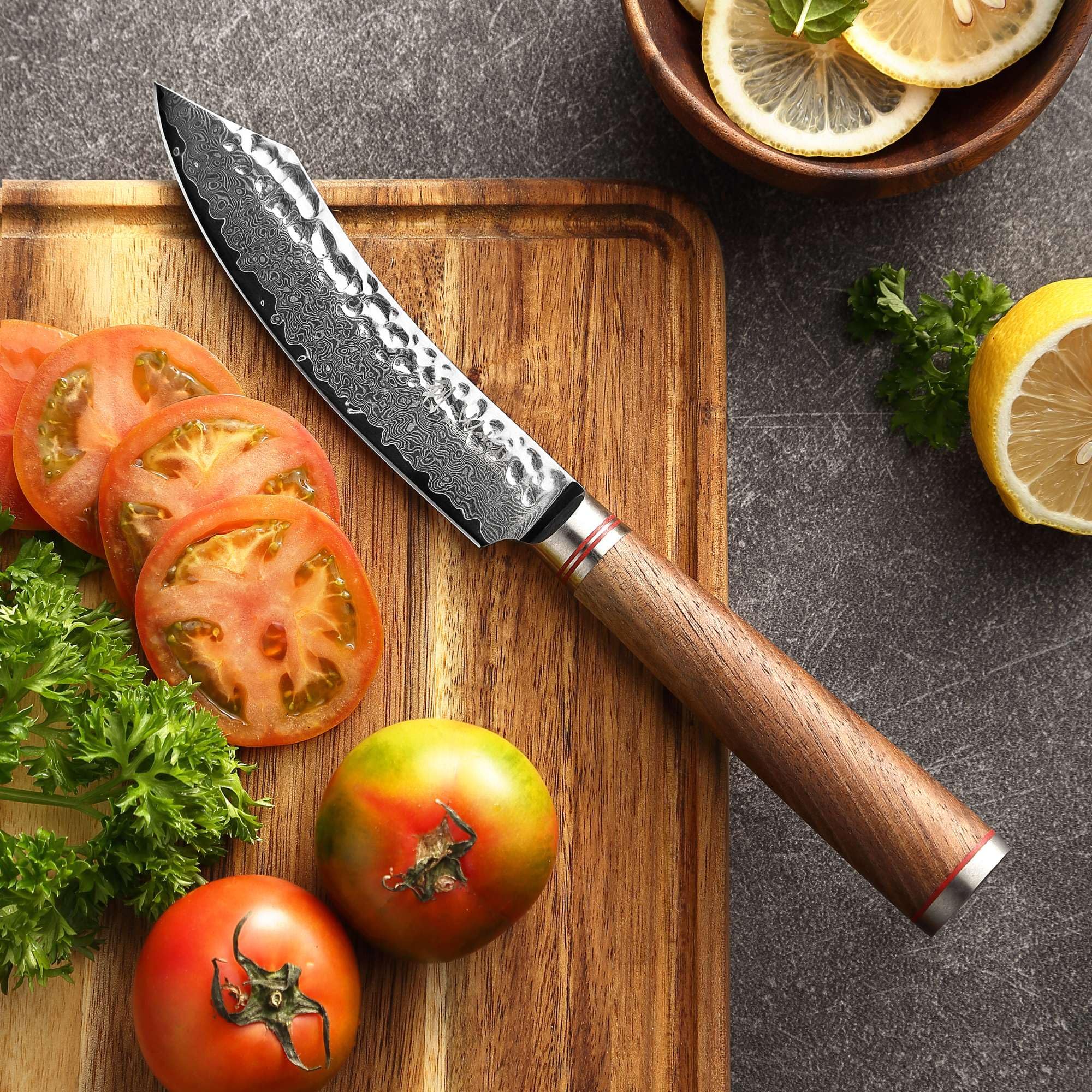 Wakoli Nussbaum 4-teiliges Steakmesser-Set, 67 Lagen Damaststahl, VG10 Kern