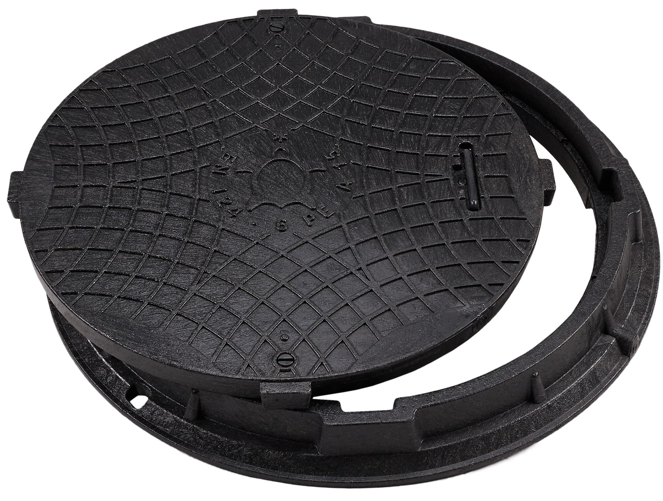 Couvercle de Regard BabylonPlast DN600/750 Couvercle de Réservoir de Regard A15 Ø600/750 mm, Capacité de charge jusqu'à 15 kN, Résistant aux UV et à la température (Noir)