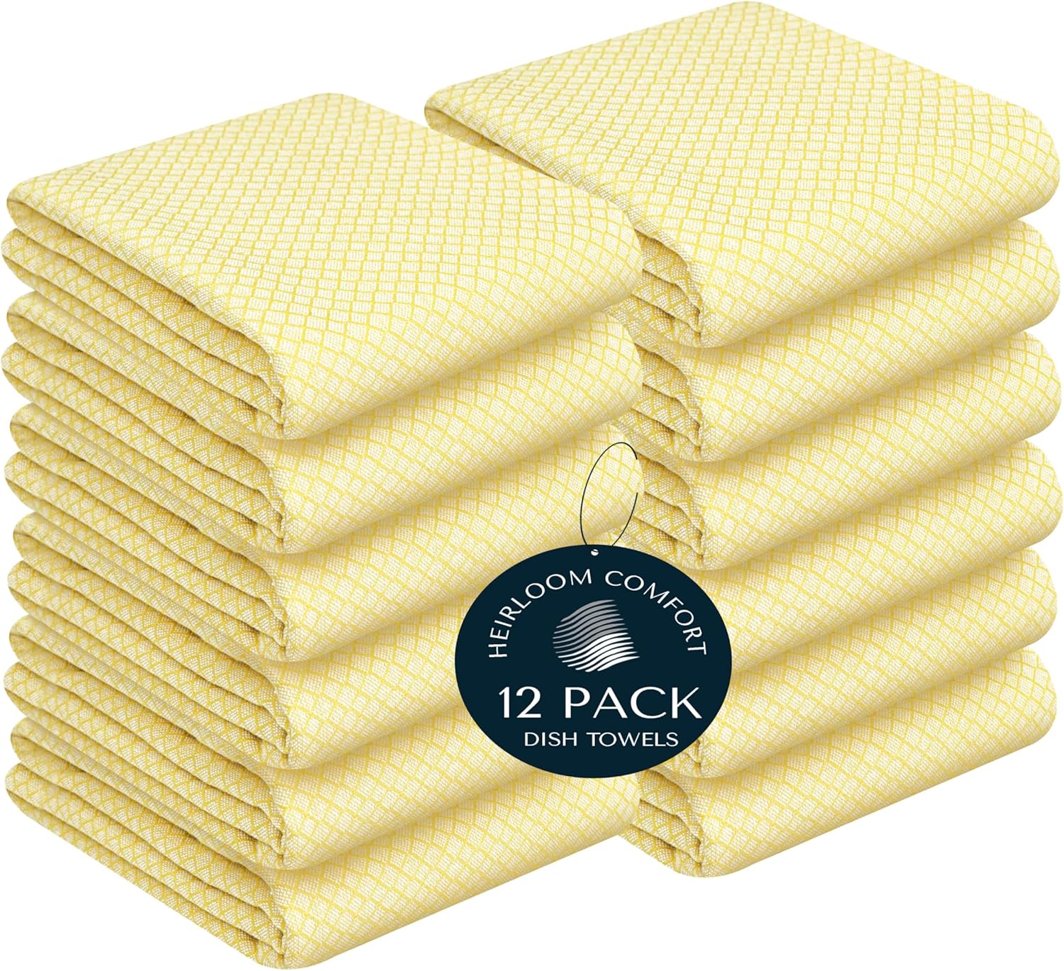 Lemon Yellow Honeycomb Kitchen Towels 12 Pack, 16x26 Inch, 100% Cotton, Quick Dry, Highly Absorbent & Durable Dish Towels for Daily Use, Drying, Wiping & Cooking Tasks