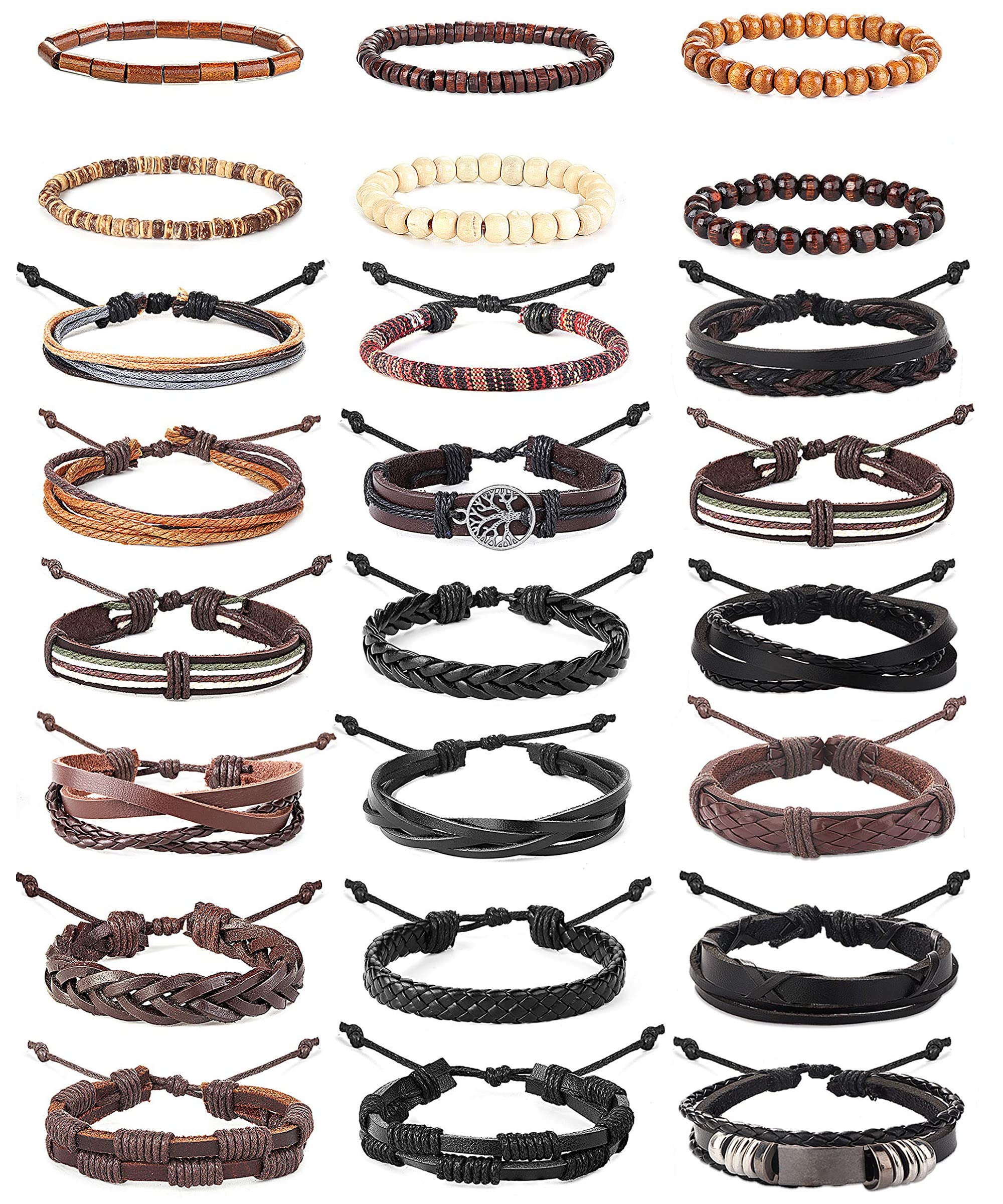 Jstyle 21Pcs Braided Leather Bracelet for Men Women Cuff Wrap Cool Bracelets Set Father's Day Gift