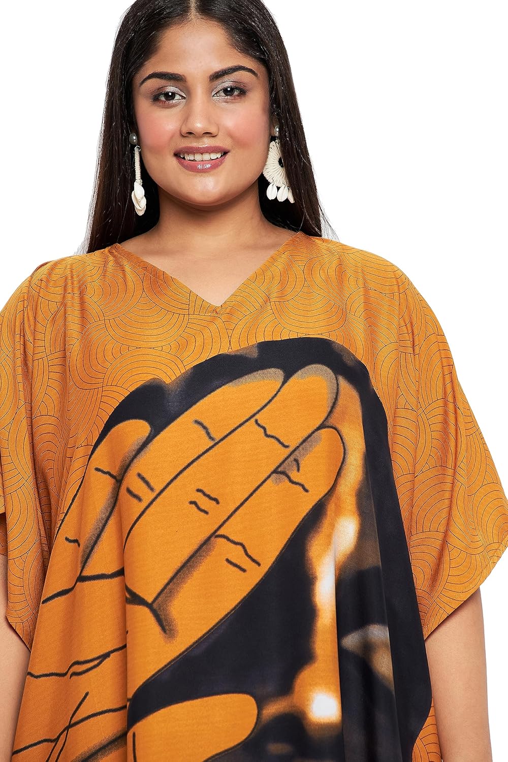 Gypsie Blu Women’s Plus Size Printed Caftan Maxi Dress Beach Cover Up, V-Neck Kimono Sleeve Summer Dress - Image 5