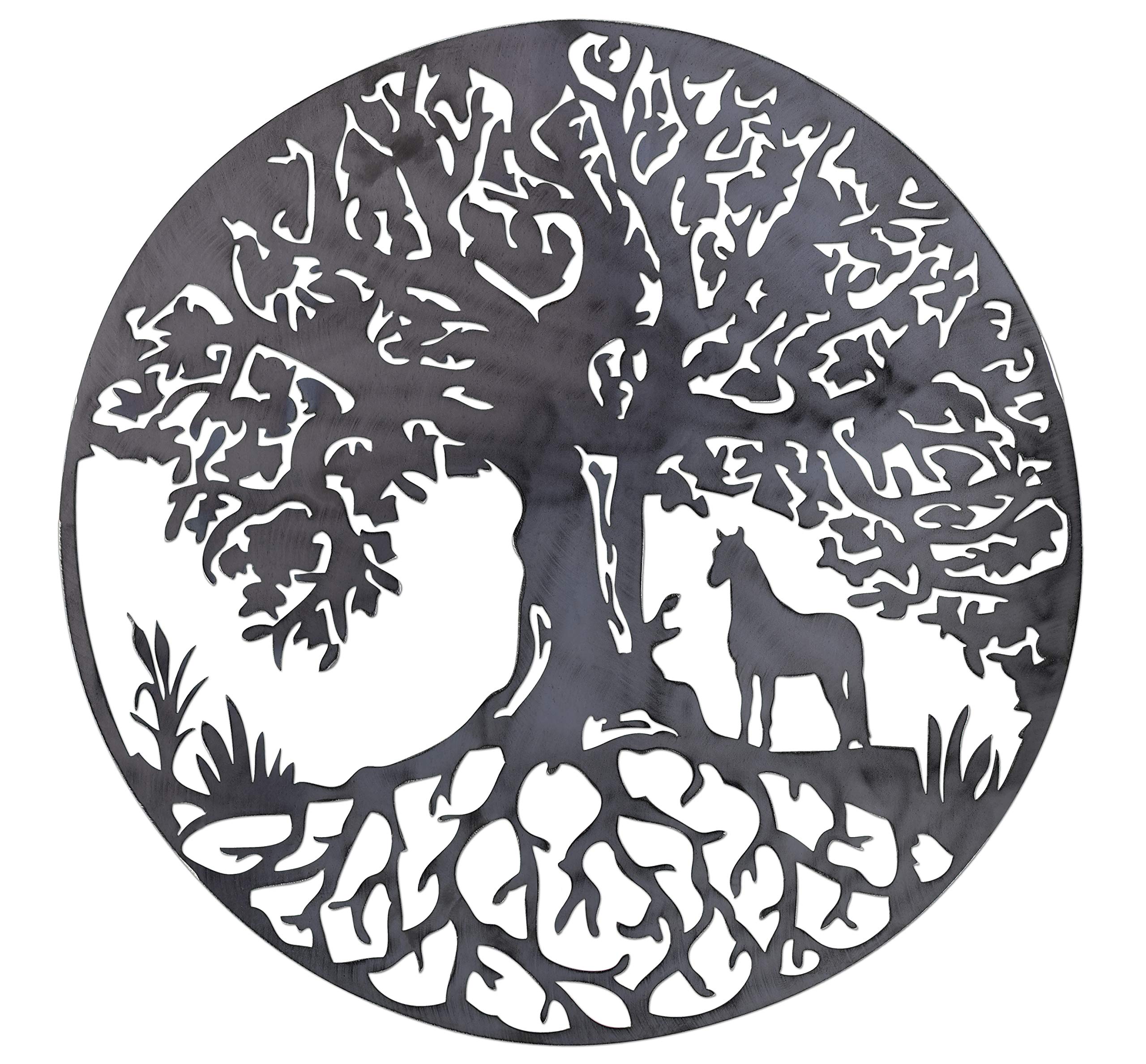 Tree of Life with horse, solid steel metal wall art, gift, present, anniversary, garden, indoor, decoration(100cm)