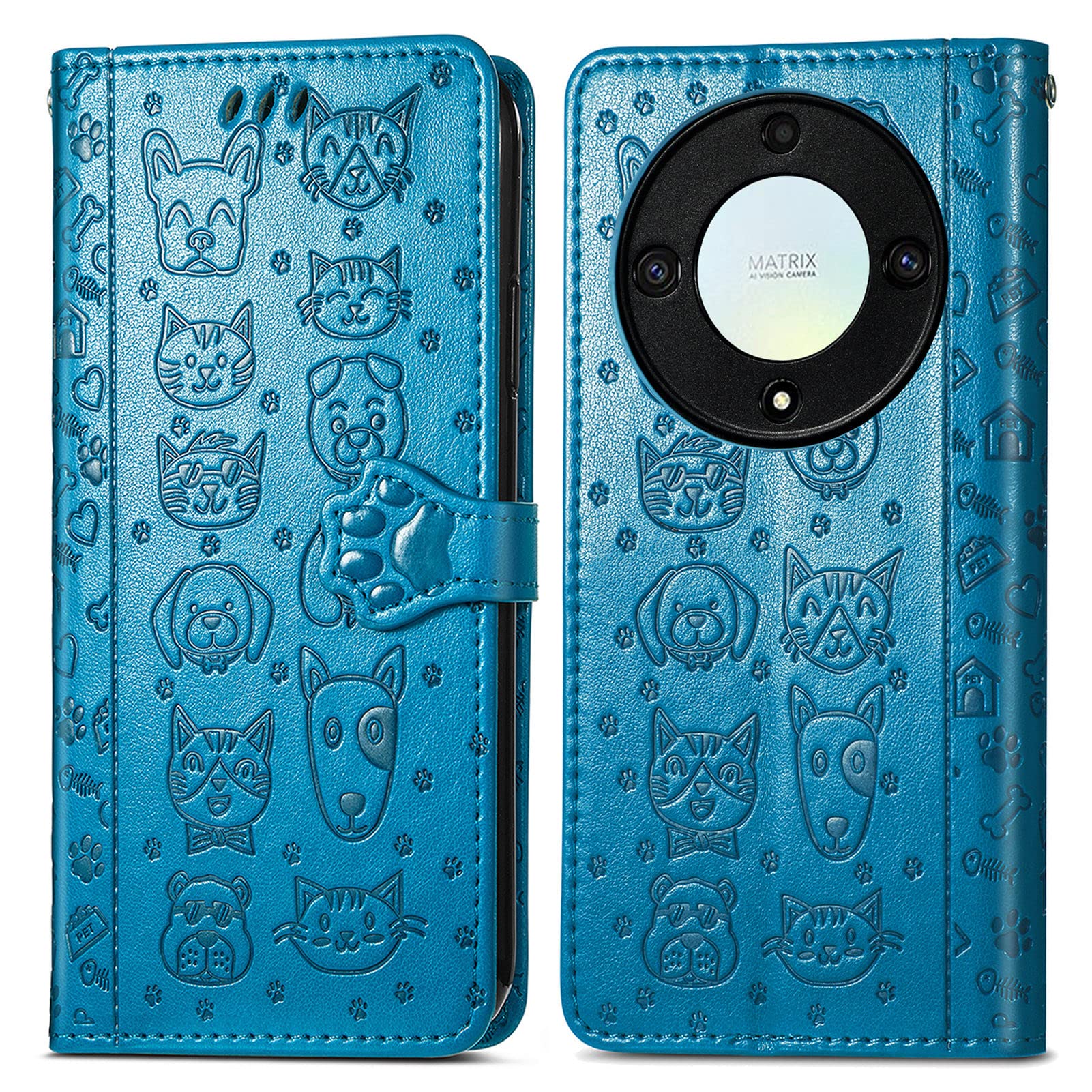 Fertuo Cover per Honor Magic 5 Lite 5G, Custodia Portafoglio a Libro in Pelle Flip Cover con Porta Carte, Chiusura Magnetica [Disegni di Gatto Cane] Case Antiurto per Honor Magic 5 Lite