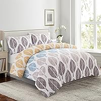 Vista 13 de Marina Decoration Juego de funda de edredón de 3 piezas con 2 fundas de almohada, con estampado floral de tinta azul, tamaño King