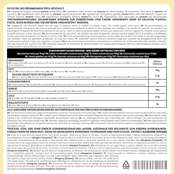 Alpi Nature Organic Sesame Seeds Peeled 1kg, Organic White Sesame Peeled, Gluten Free