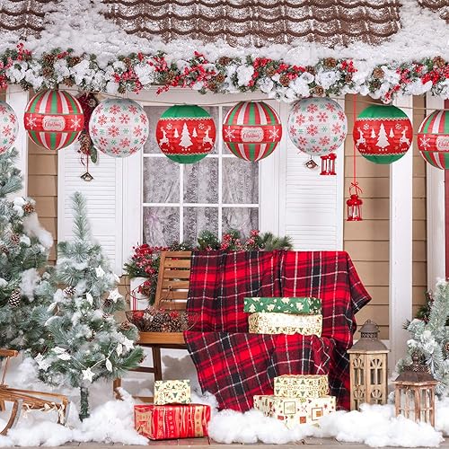 Miniatura 4 de Blulu Juego de 6 linternas de papel colgantes de Navidad, lámparas rojas, verdes y blancas, faroles de papel para decoración de fiesta de Navidad,