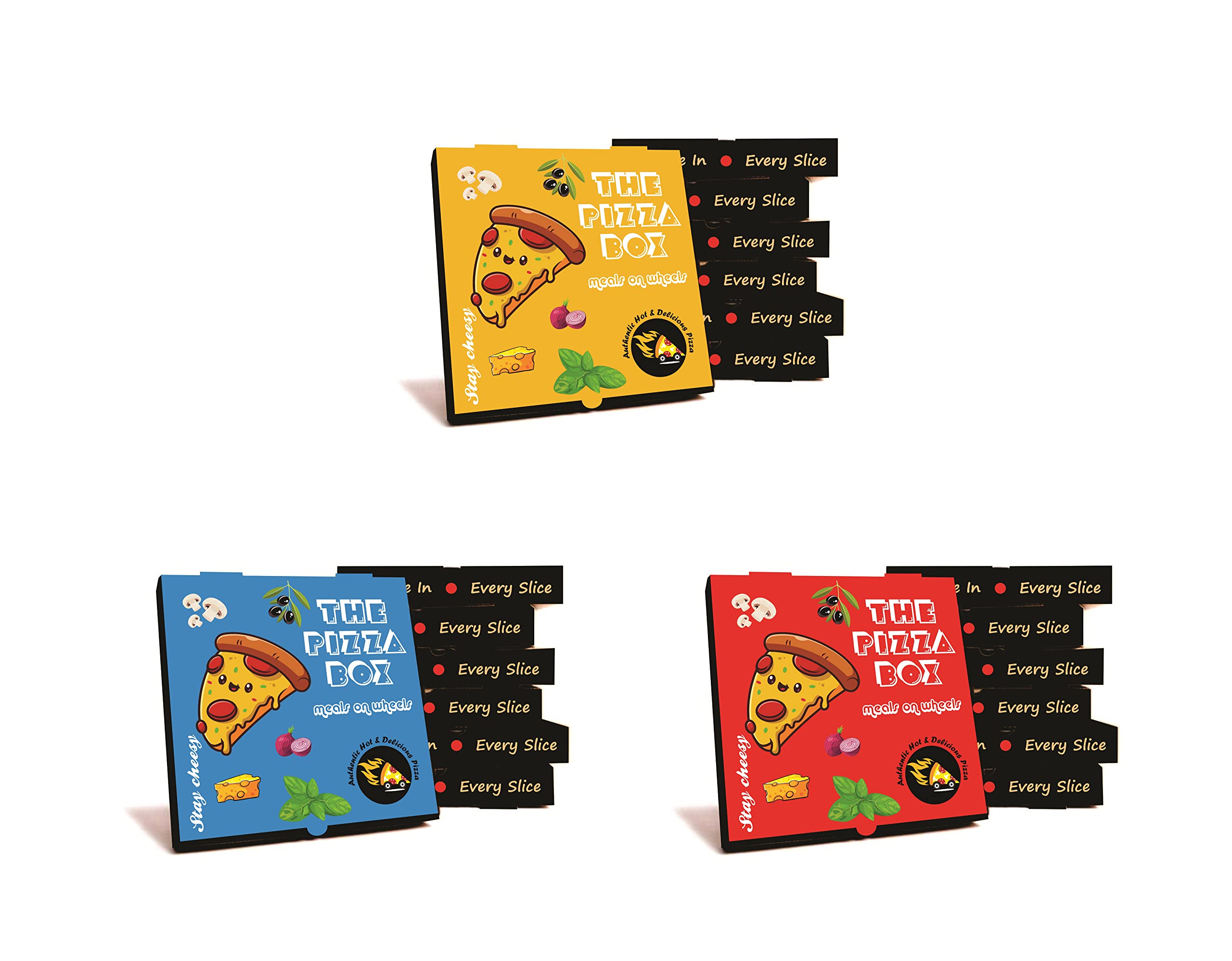 Premium Packaging Pizza Delivery Cardboard Box, Size_ 10x10x1.5 Inches, L - 10" Inch, W - 10" Inch, H - 1.5" Inch - Keep Your Pizzas Hot and Fresh, Assorted Multicolor (10 INCH, 200)