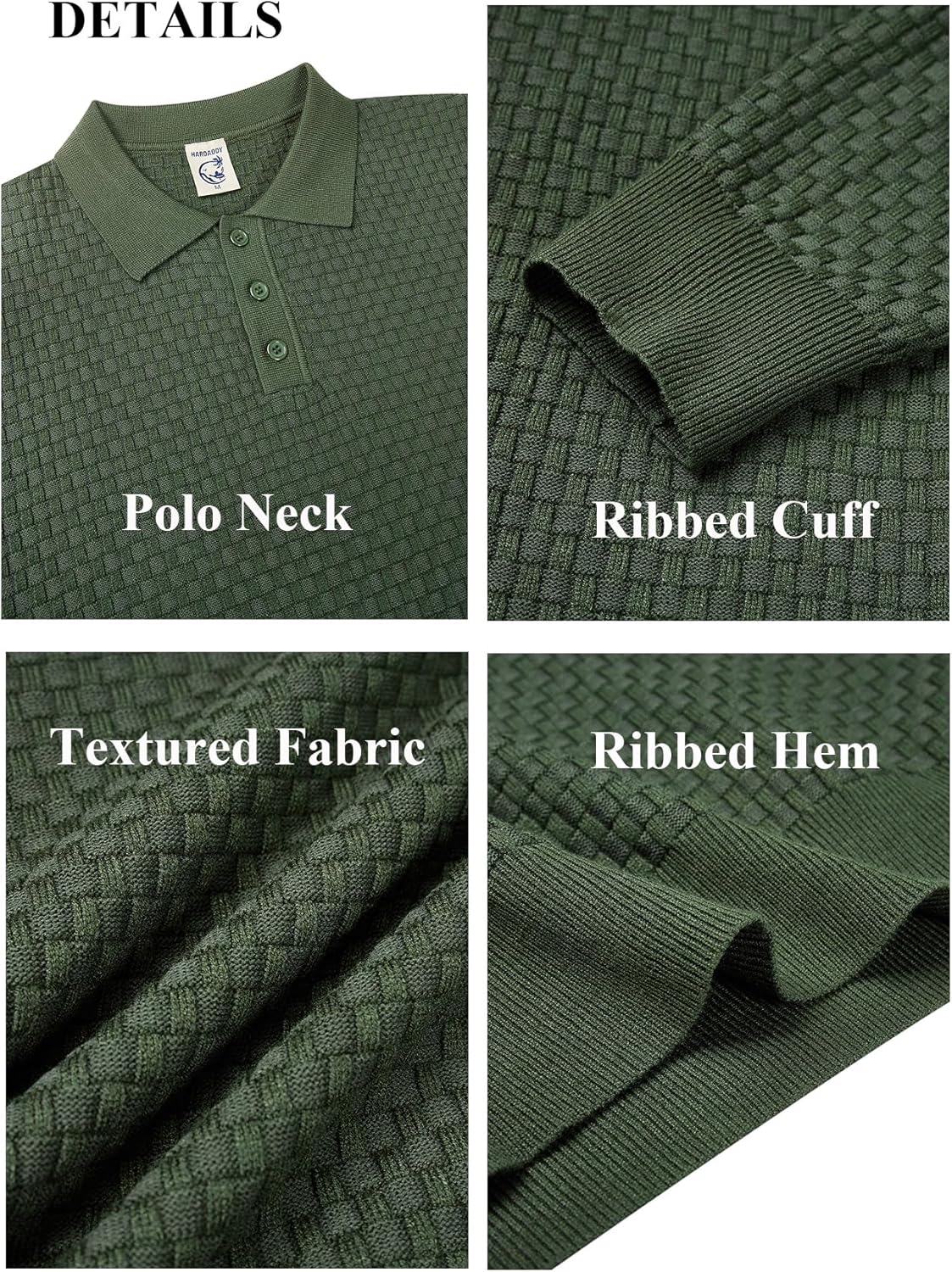 Hardaddy Men's Knit Polo Shirts Long Sleeve Button Up Pullover Sweater Textured Casual Collared Tops - Image 5