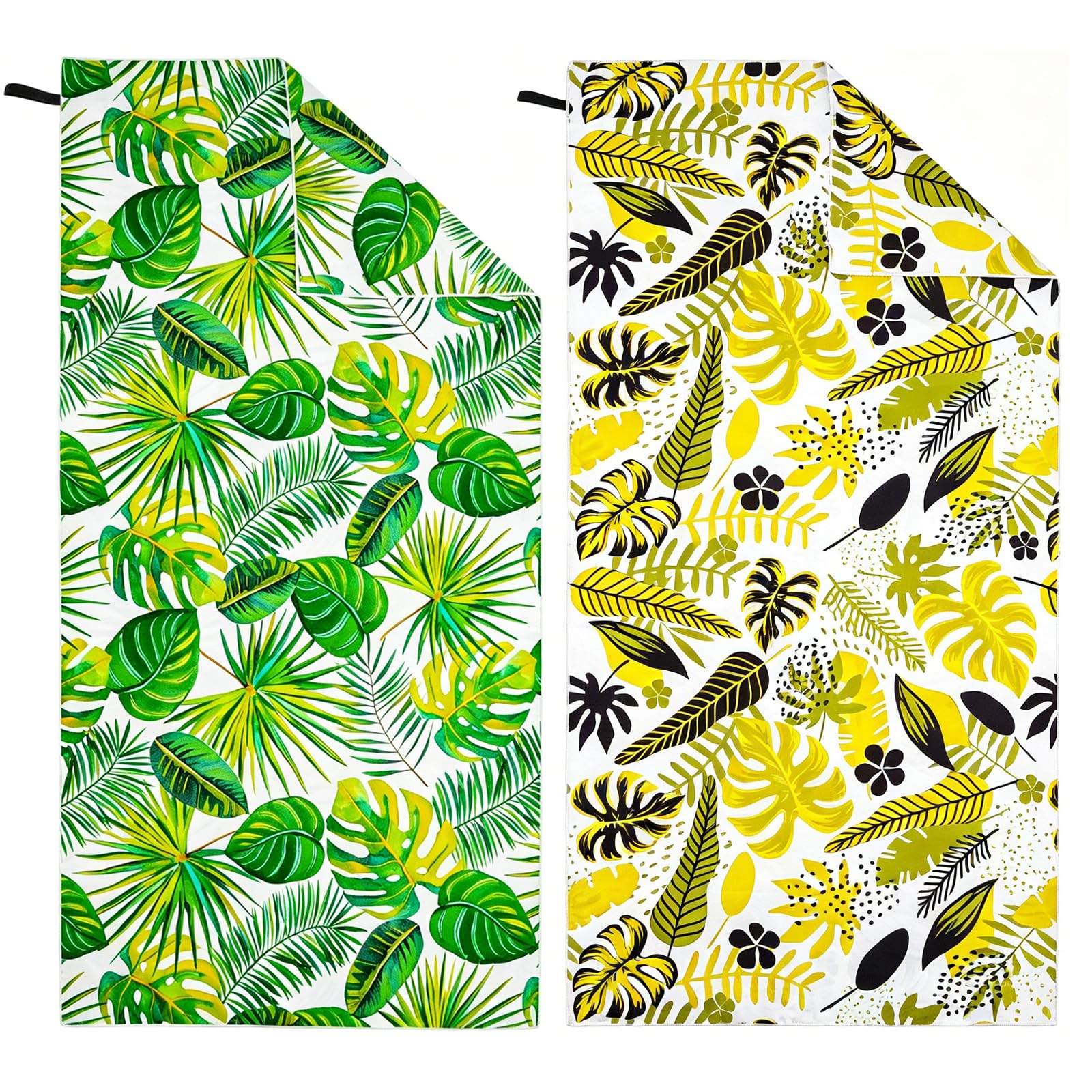 Ręcznik plażowy XXL, zestaw 2 sztuk, 90 x 180 cm, duży, szybkoschnący ręcznik z mikrofibry, bez piasku, koc plażowy, damski ręcznik plażowy (zielono-żółty)