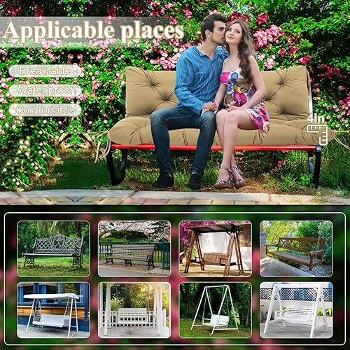 Miniatura 4 de Cojines de repuesto para columpio de porche al aire libre, impermeables, gruesos, de 4 pulgadas, con lazos para jardín, patio, porche, muebles,